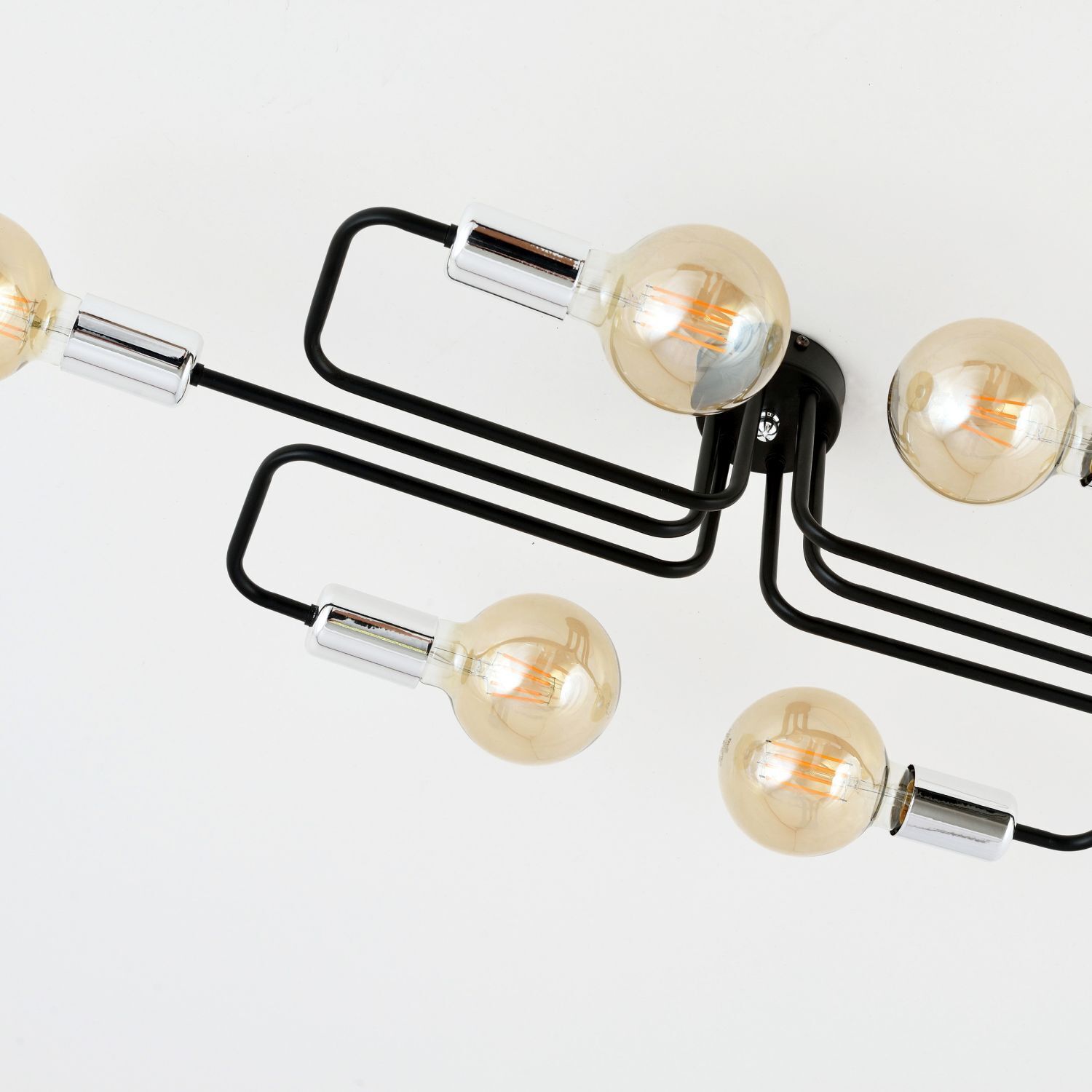 Plafonnier plat métal 6 flammes rétro 55 cm de long