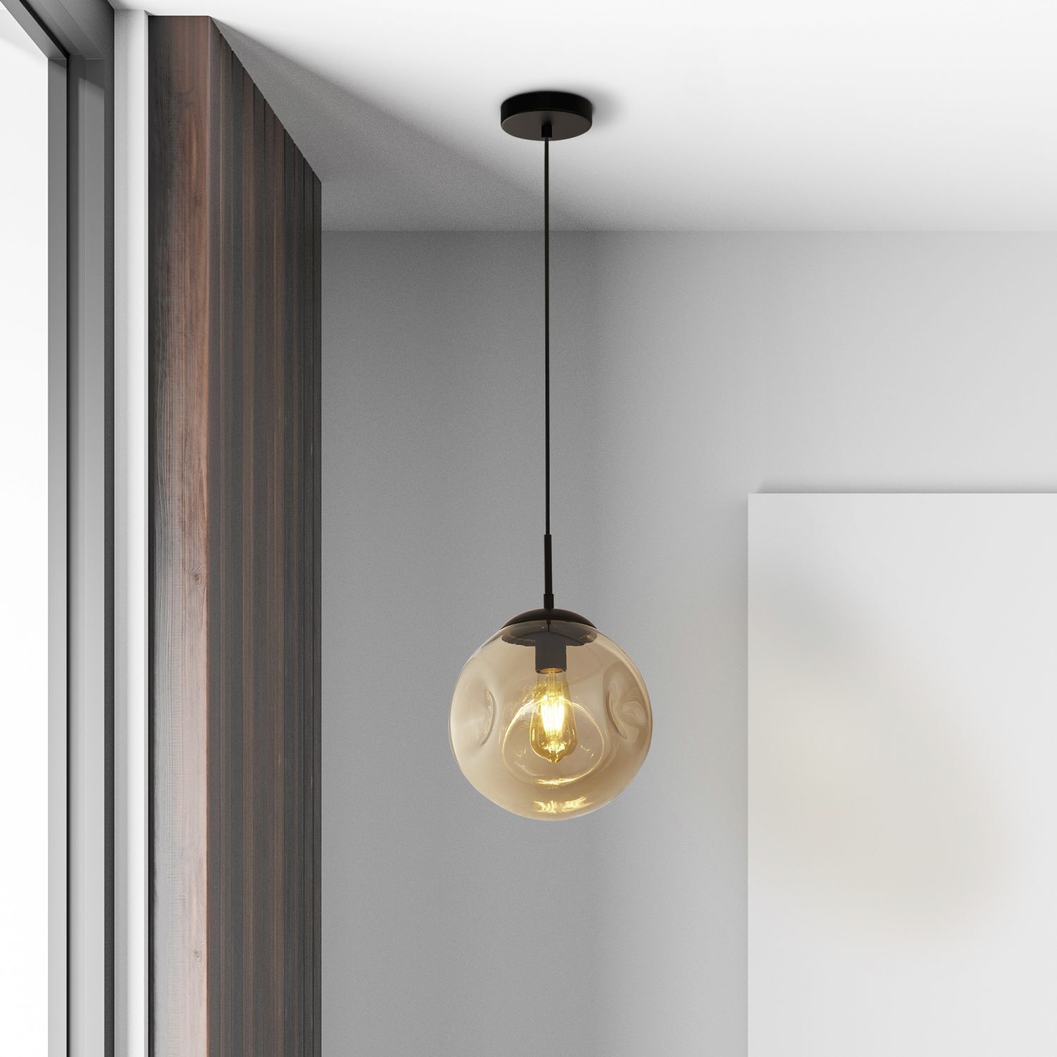 Suspension Noir Champagne E27 D : 25 cm Verre TALIA