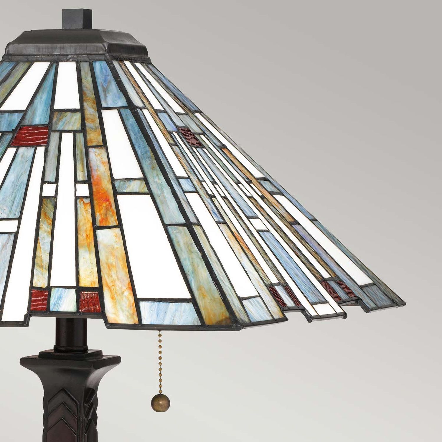 Tischleuchte Zugschalter 62,9 cm hoch Tiffany Stil 2x E27 Lampenschirm, Bleiverglasung, Tiffany, Tischlampe, Kronenkappe