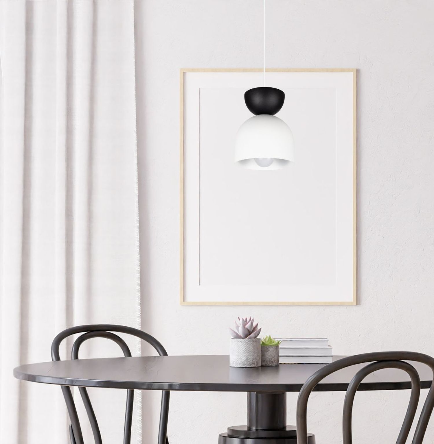 Suspension Blanc Noir Métal Ø17 cm Minimaliste