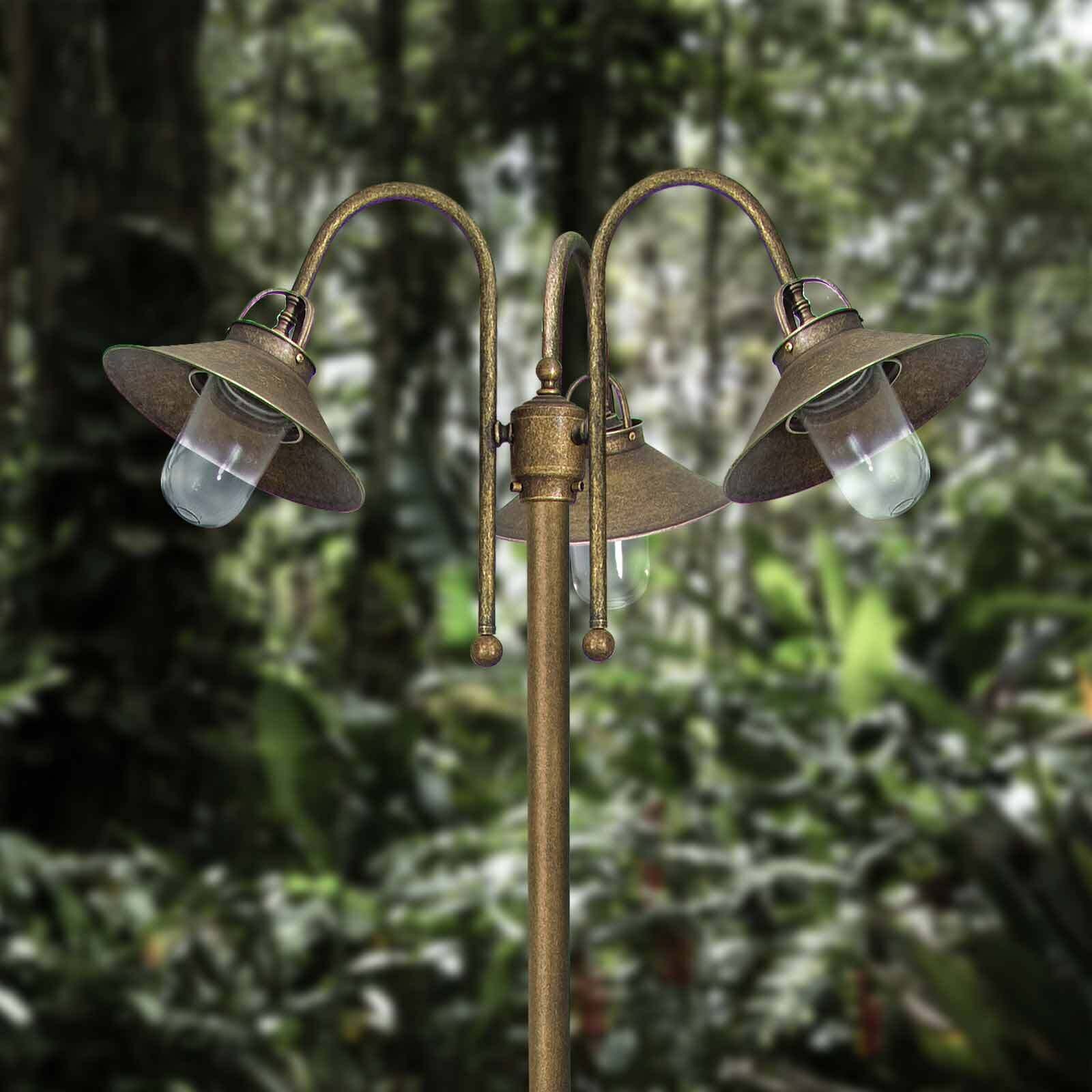 Lampe d'allée grande 2,1 m laiton verre IP44 3-flamme E27