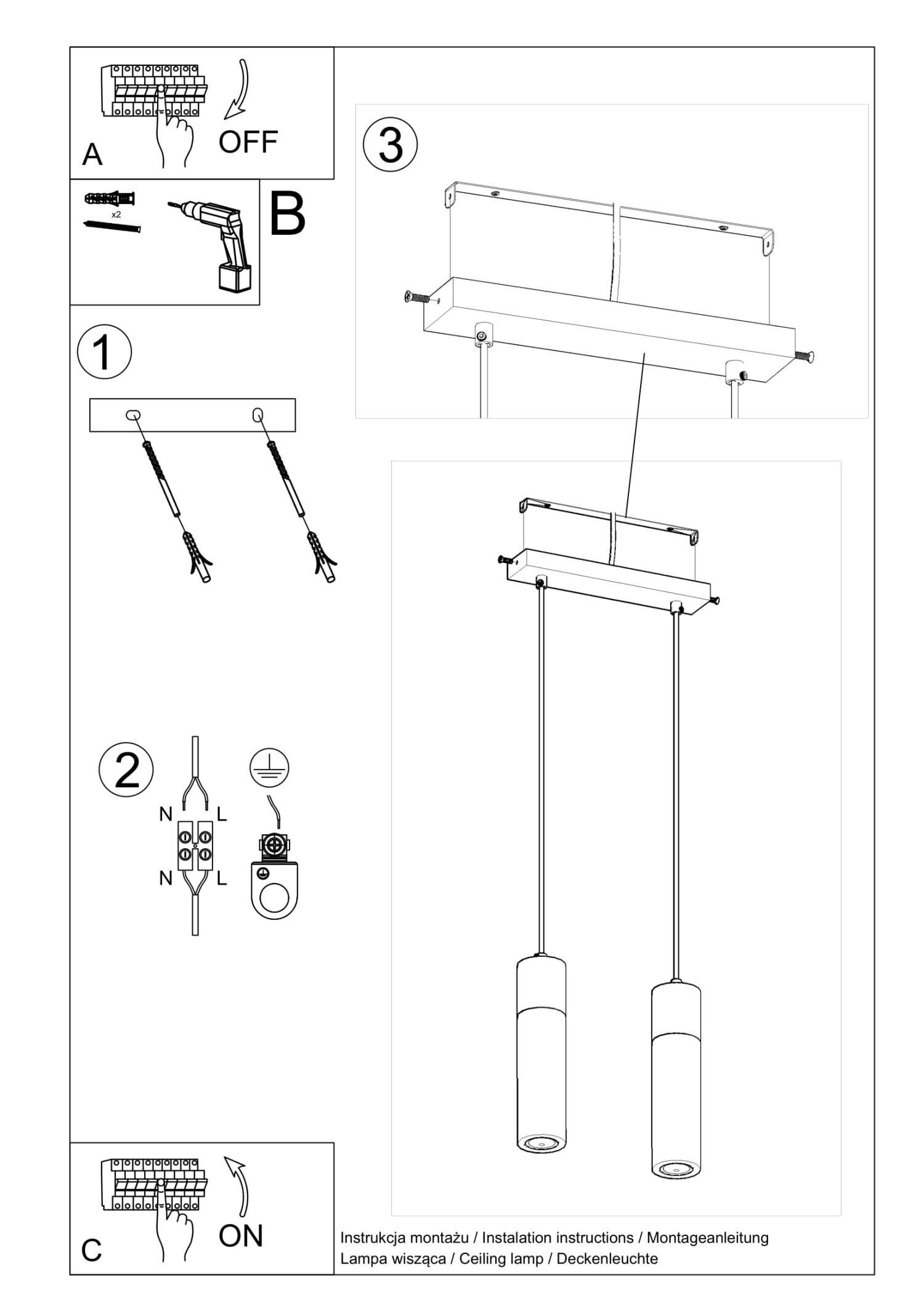 Lampe à suspendre 2 flammes GU10 Béton Bois Moderne RUGARD