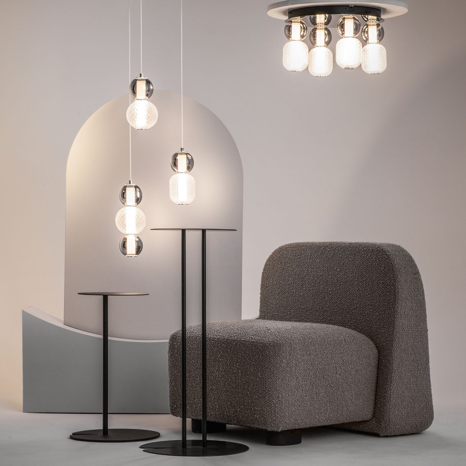 Suspension LED métal verre fumé L : 38 cm 4000 lm INA