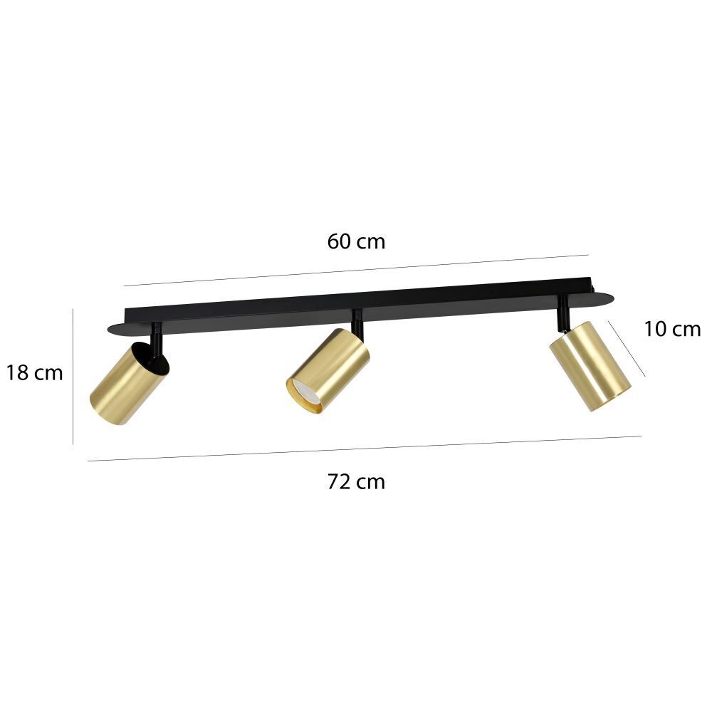 Spot de plafond noir or 72 cm de long 3x GU10