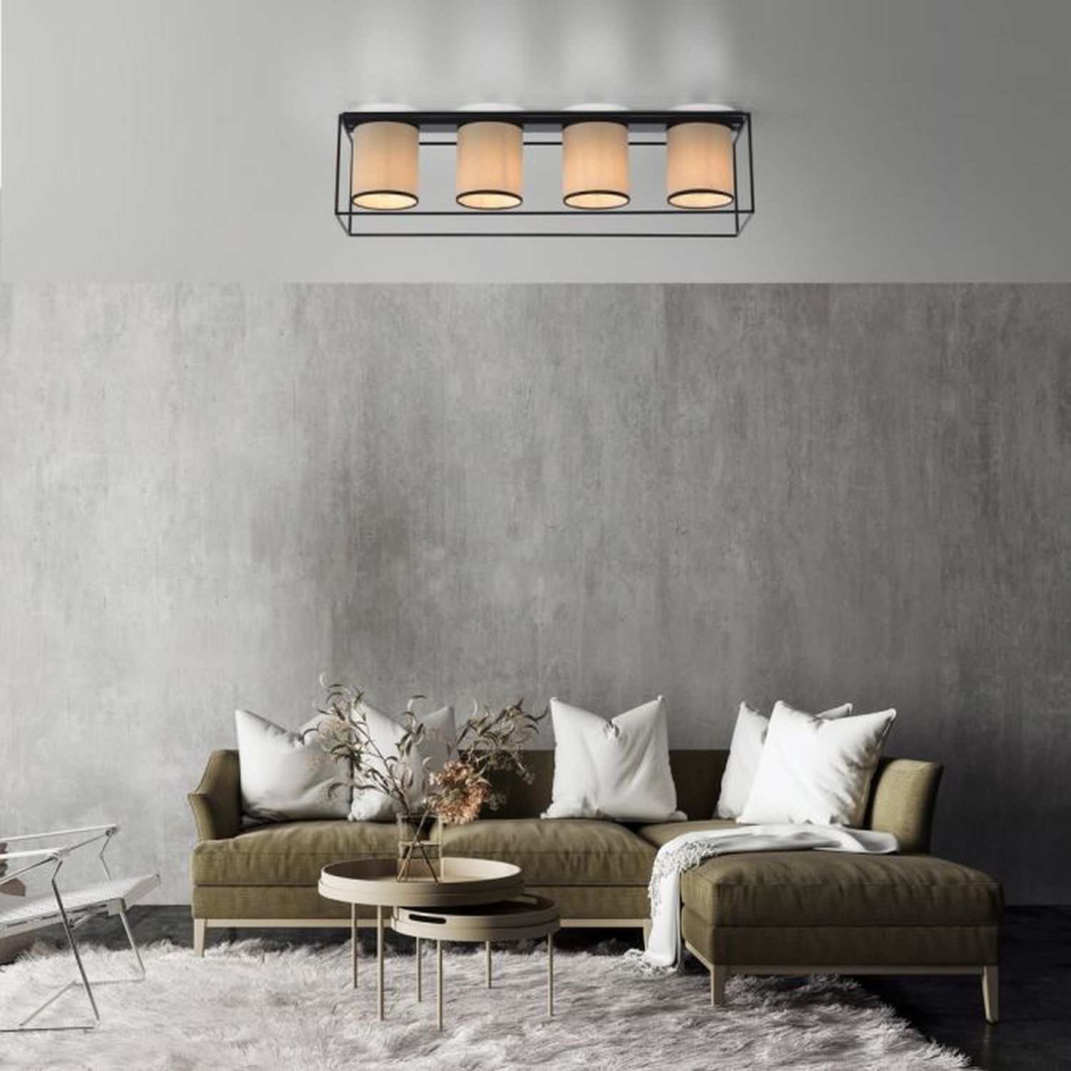 Lampe de plafonnier Tissu Métal Beige Noir E27 4 flammes Dekoration für Zuhause, Kissen, Couch, Wohnzimmer, Innenarchitektur