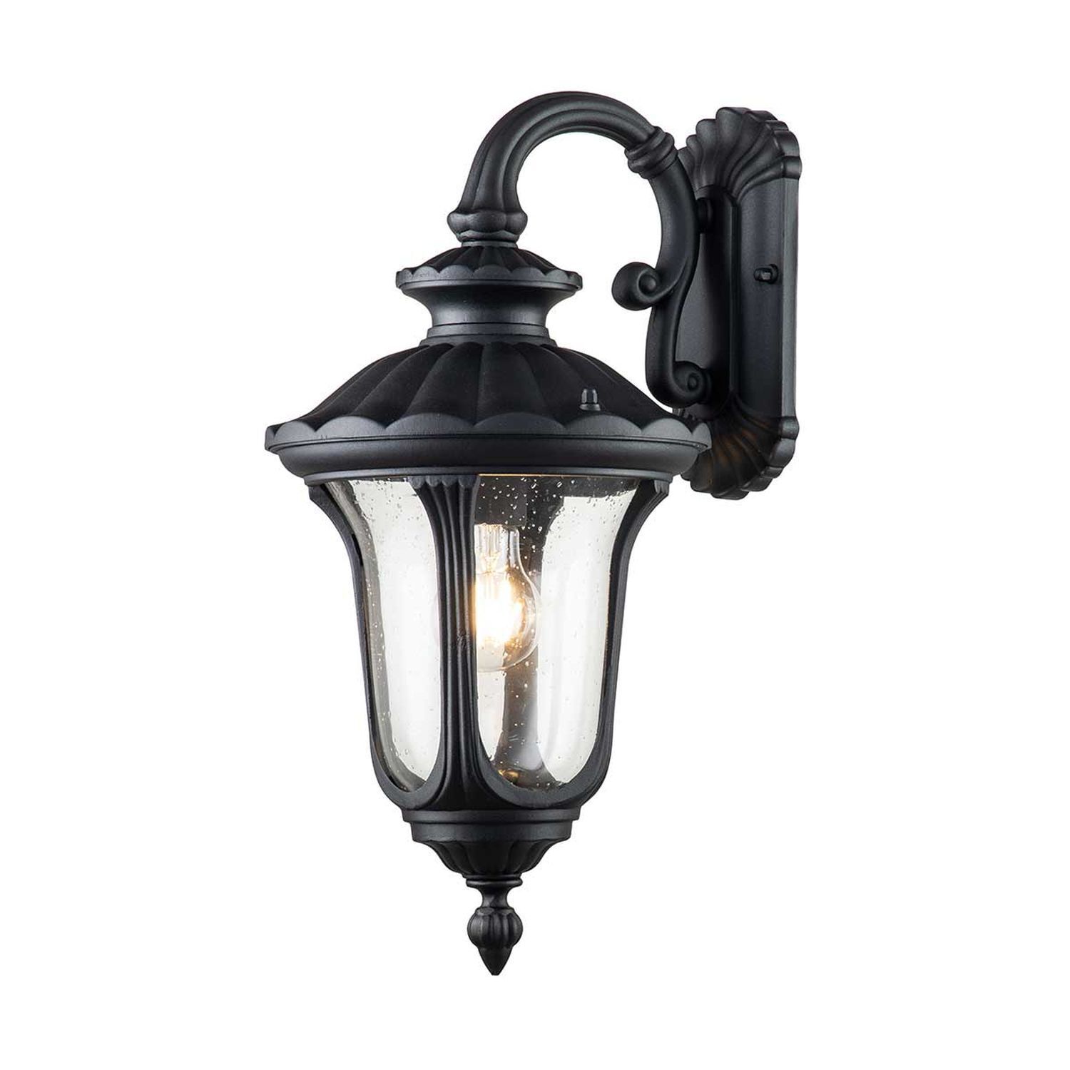 Außenleuchte Wand Schwarz IP44 H: 47 cm Vintage robust Außenlampe, Wandleuchte, Klassisch, Glas, Schwarz