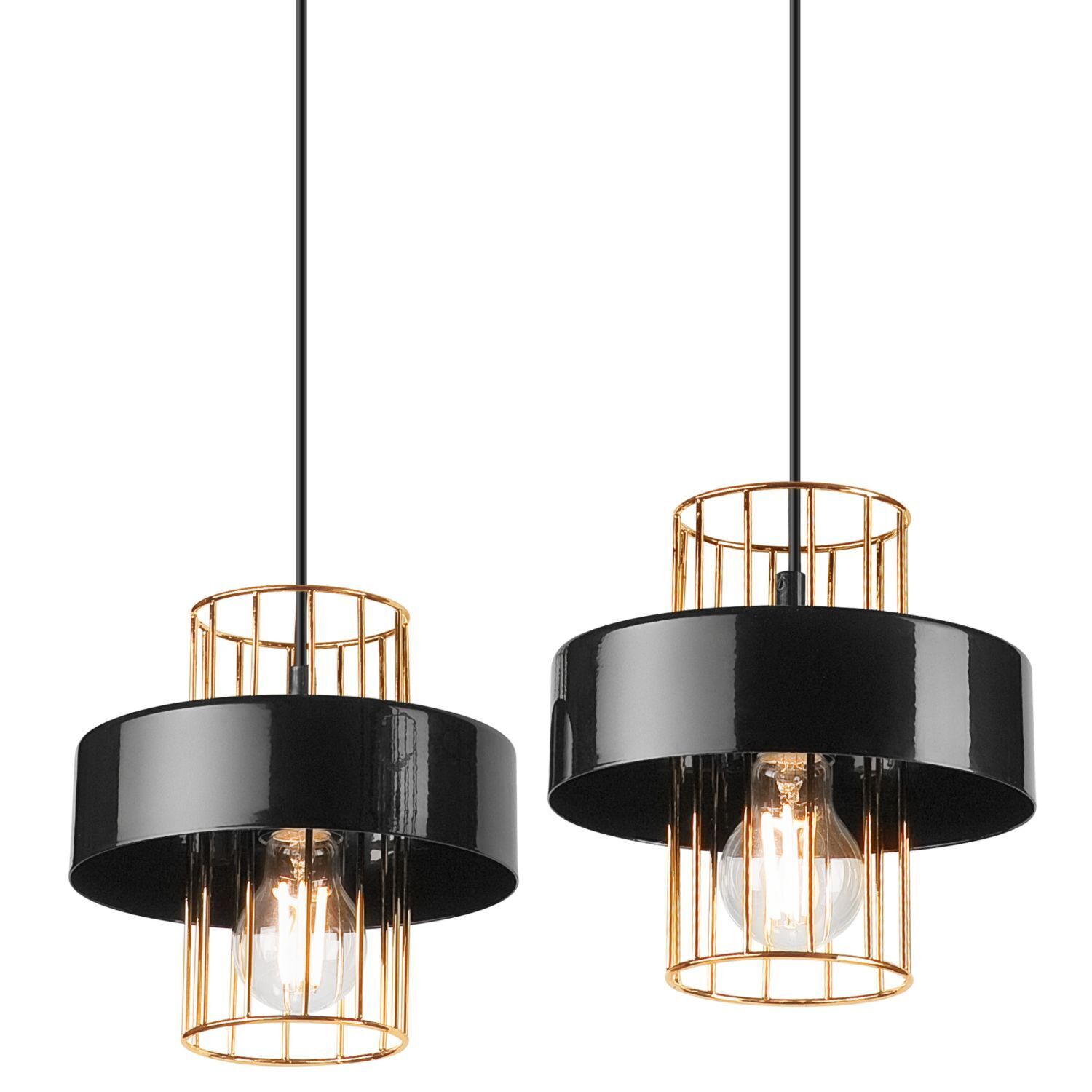 Suspension Noir Or L : 40 cm Métal 2 flammes E27