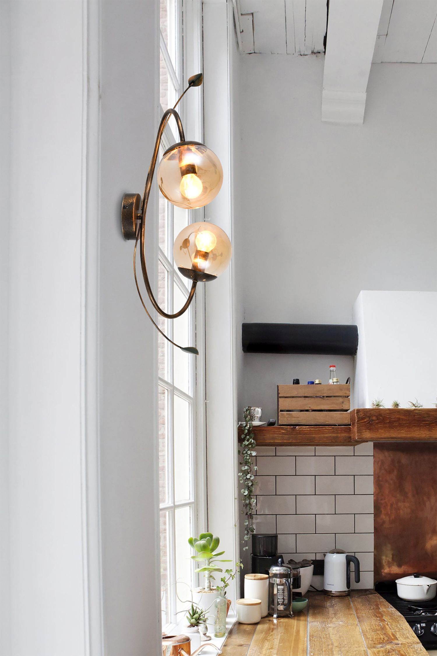 Applique florale verre fumé métal H : 65 cm Shabby 2x E14 Drinnen, Innenarchitektur, Leuchte, Lampe