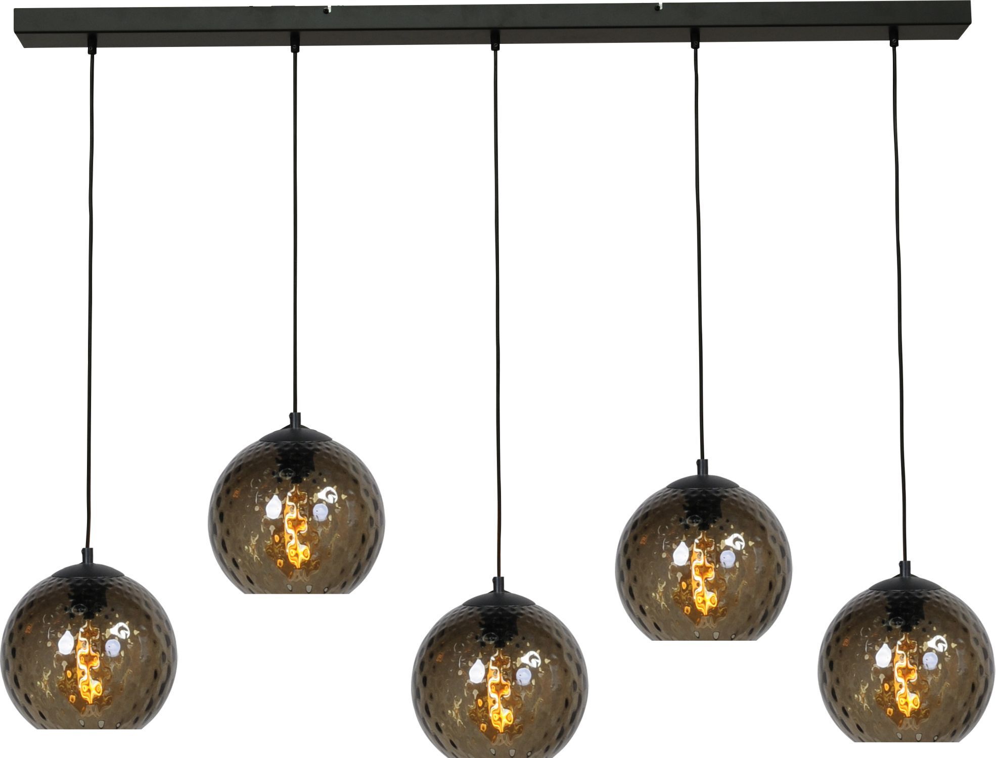Lampe à suspendre noire verre fumé 5 flammes E27 EASTON
