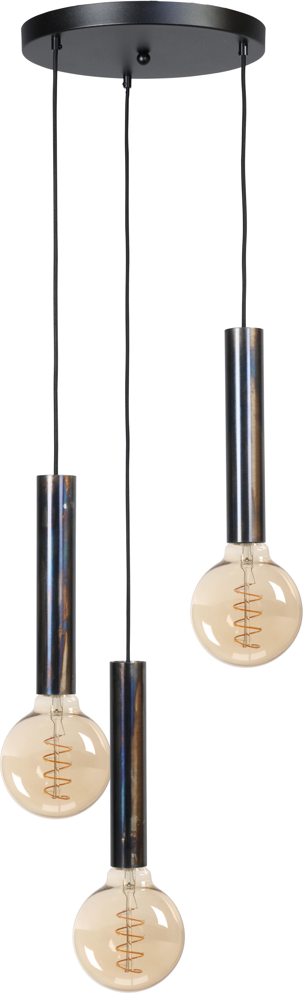 Suspension noir effet huilé 3 flammes orientables