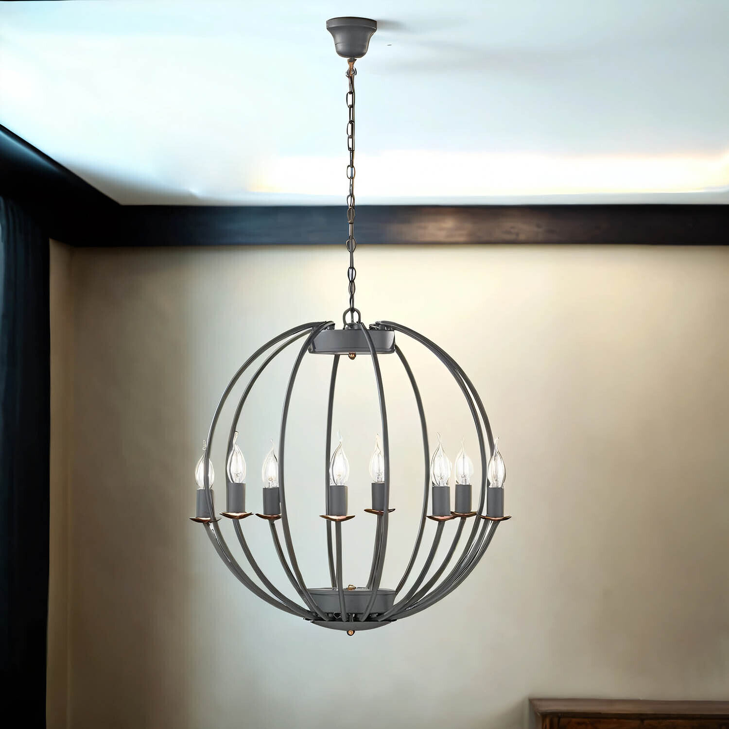 Lustre Gris rond Ø 55 cm Métal 8x E14