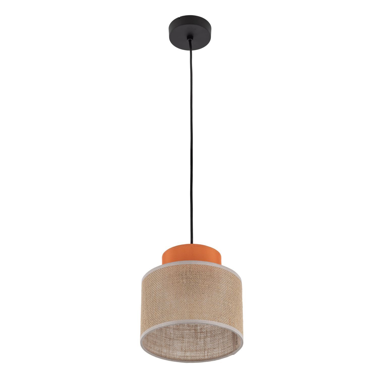 Hängelampe rund Ø 20 cm H: max. 160 cm Retro Jute Stoff E27 Lampe, Kronleuchter