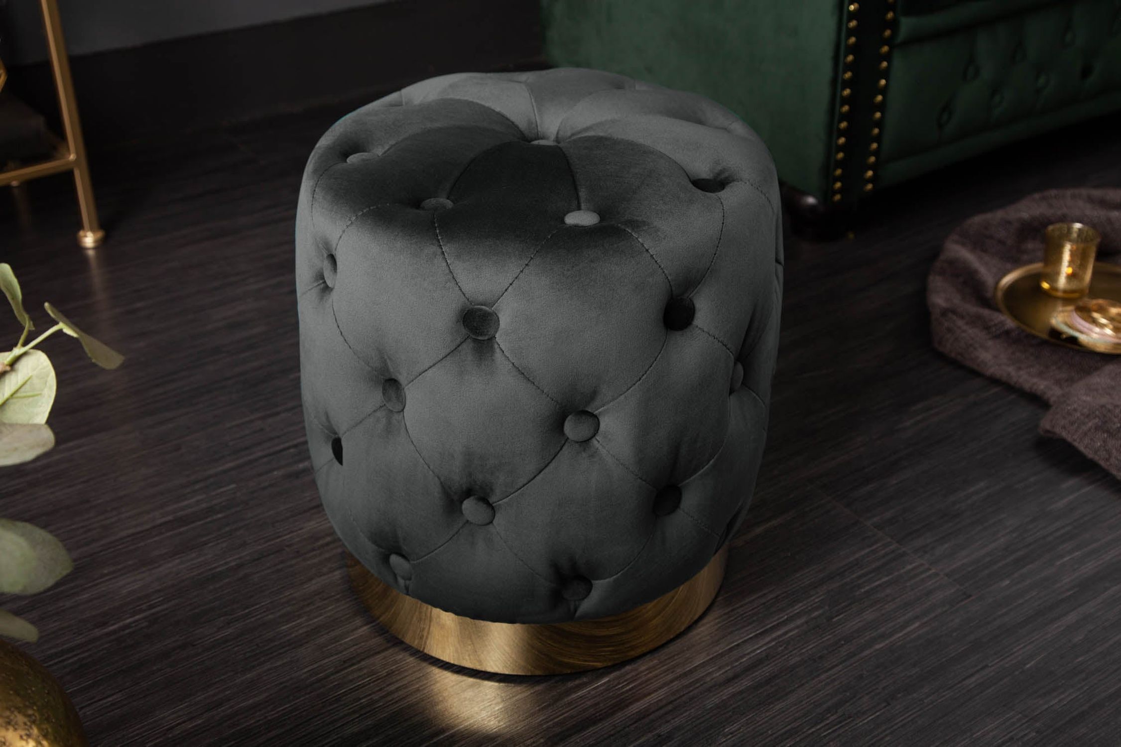 Pouf noir or en velours métal Ø 37 cm petit Moebel, Osmanisch