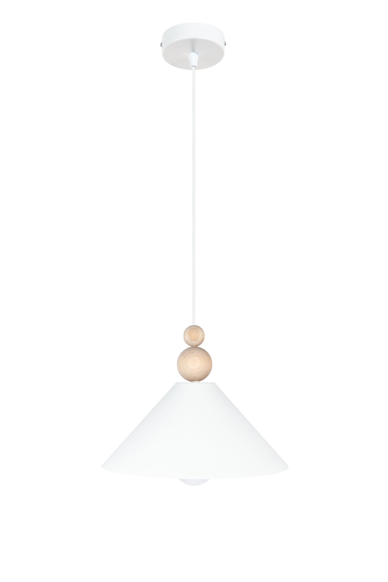 Weiße Hängeleuchte Holz Metall Ø26 cm rund E27 wohnlich Pendentlampe, Pendellampe, weißer Lampschirm, Holzperlen, Deckenmontage