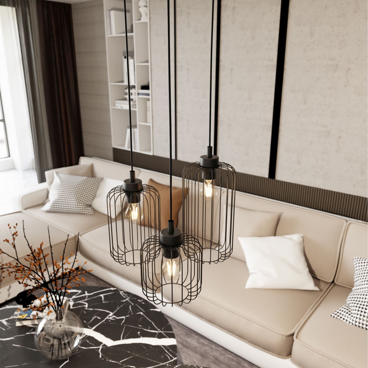 Suspension décorative métal noir E27 L:30 cm