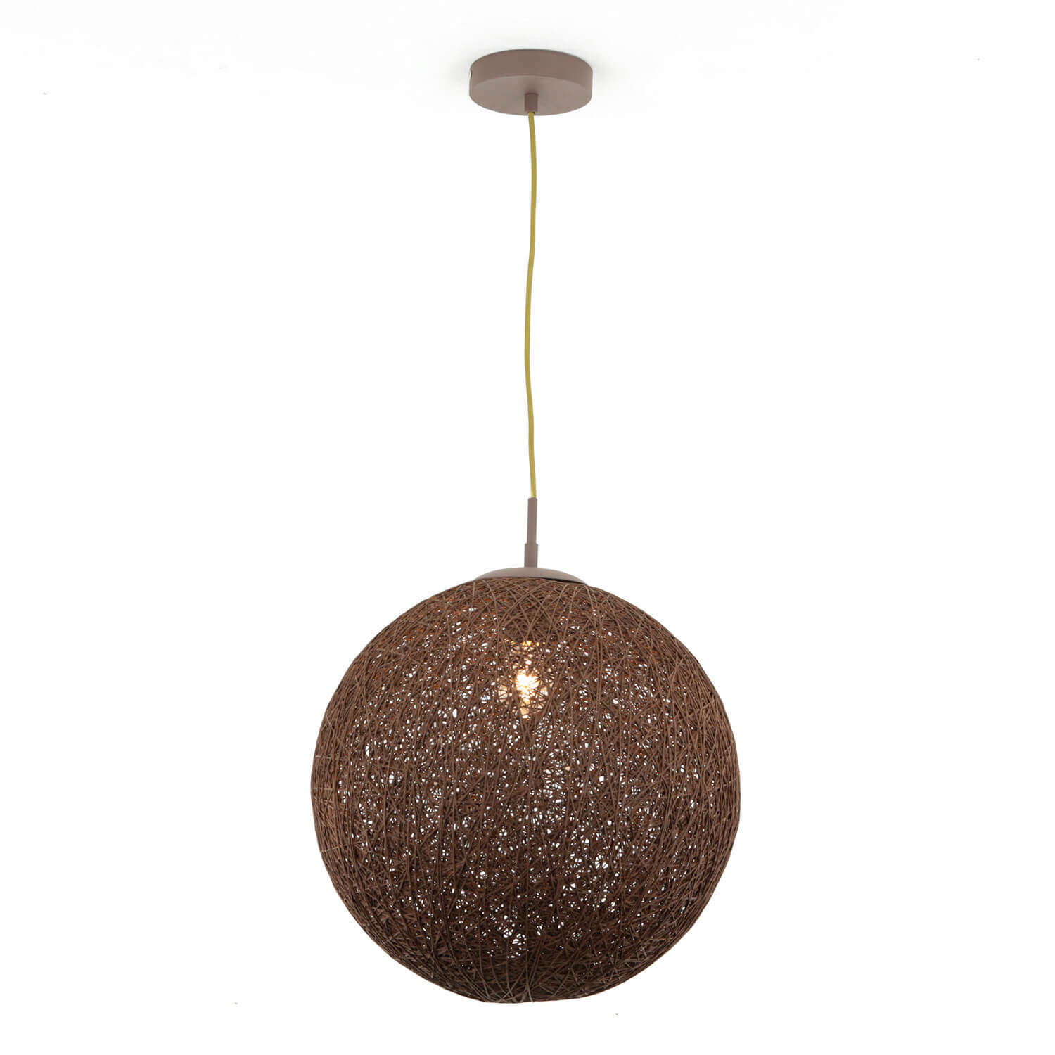 Suspension boule tressée brune ronde Ø 39 cm métal Lampe