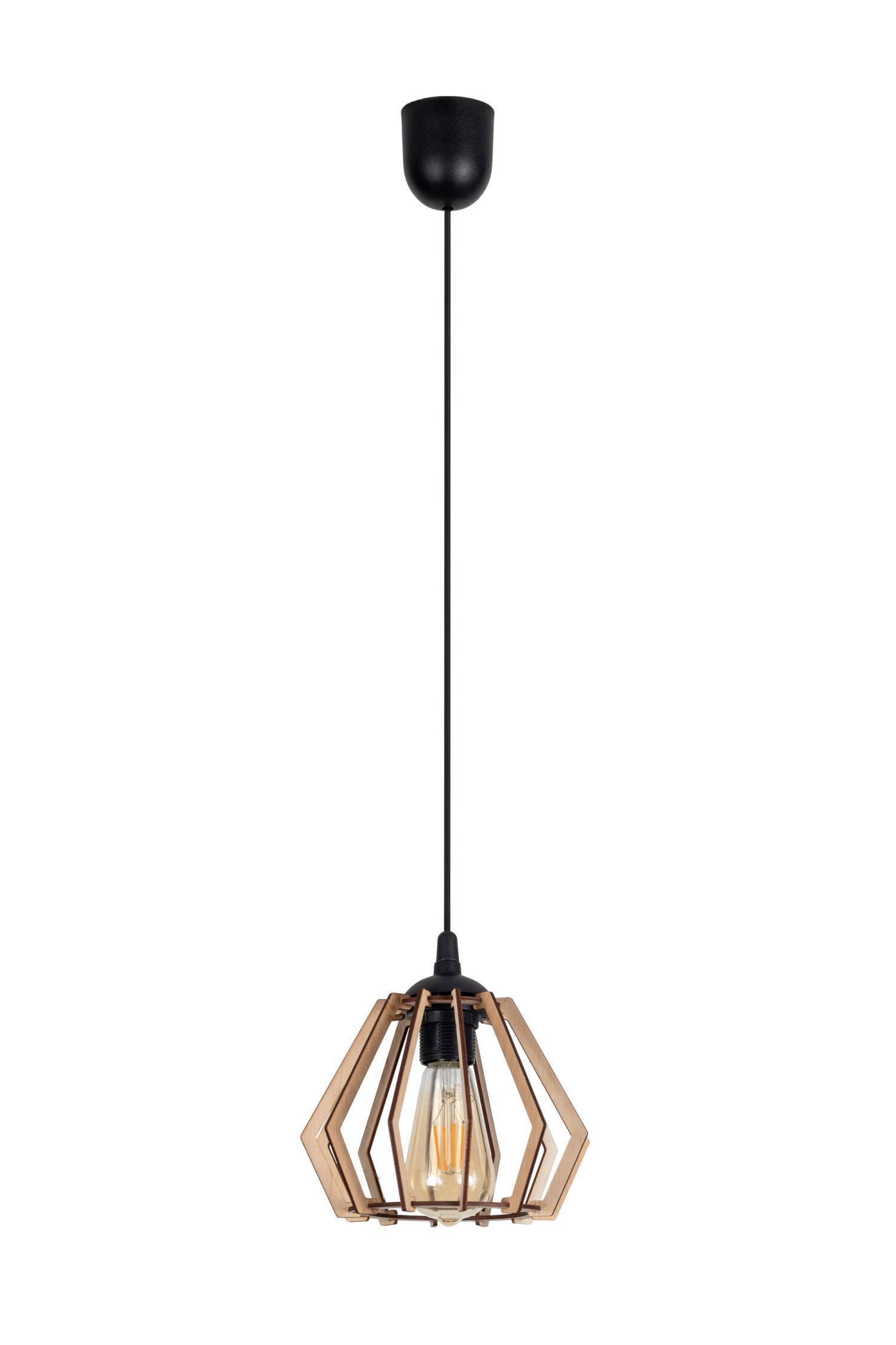 Suspension confortable en bois E27 20,5 cm noir naturel