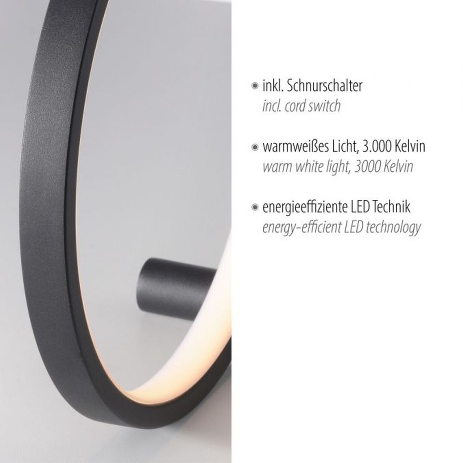 LED Lampe de table noir anneau métallique H:25,5 cm 1290 lm