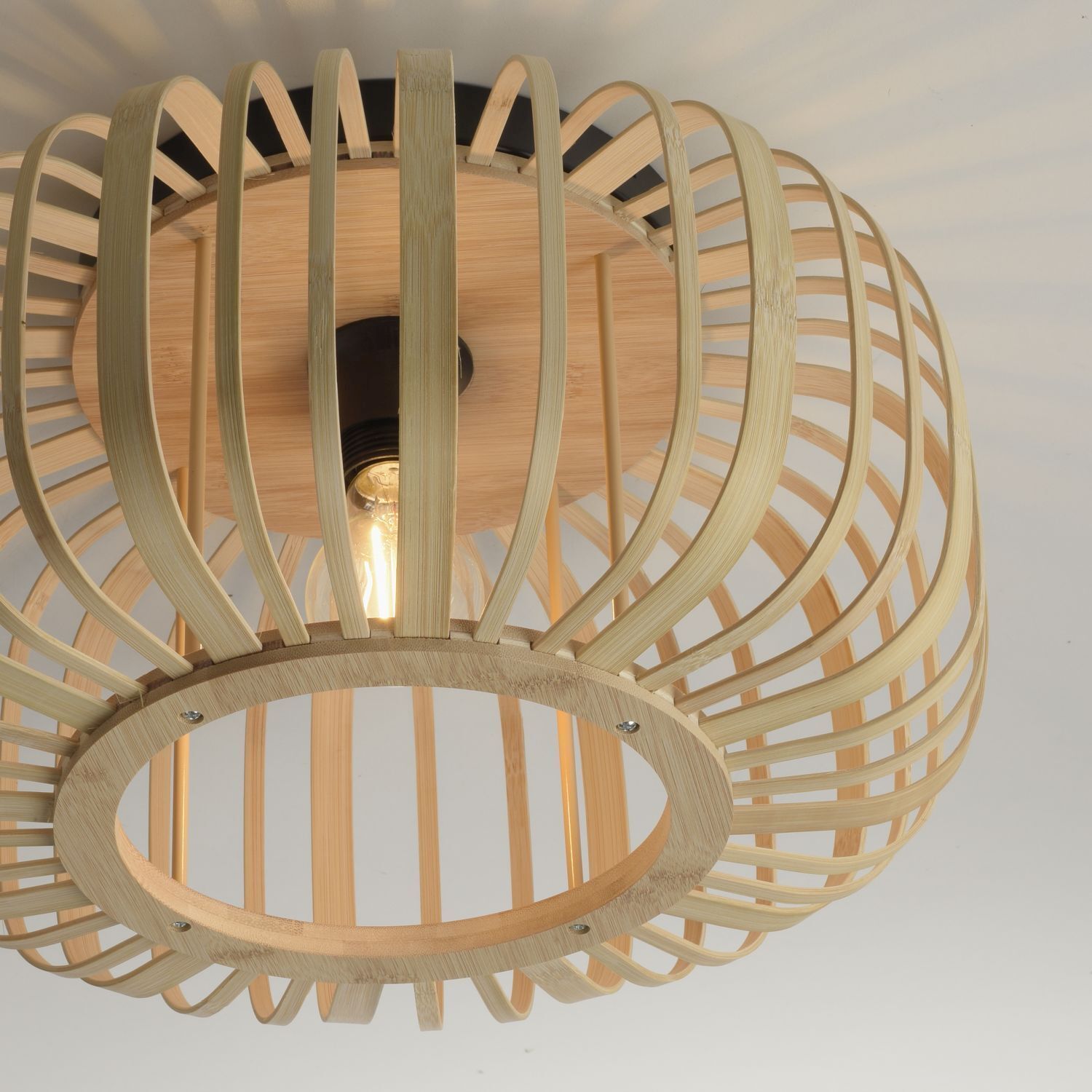 Plafonnier rond Scandinave Abat-jour en bois E27 Ø42 cm