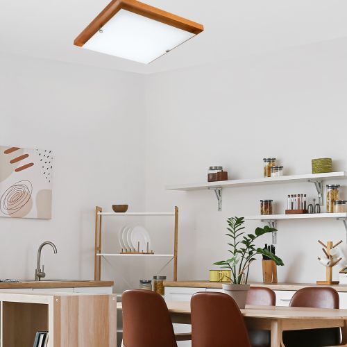 Plafonnier LED bois rustique carré salon