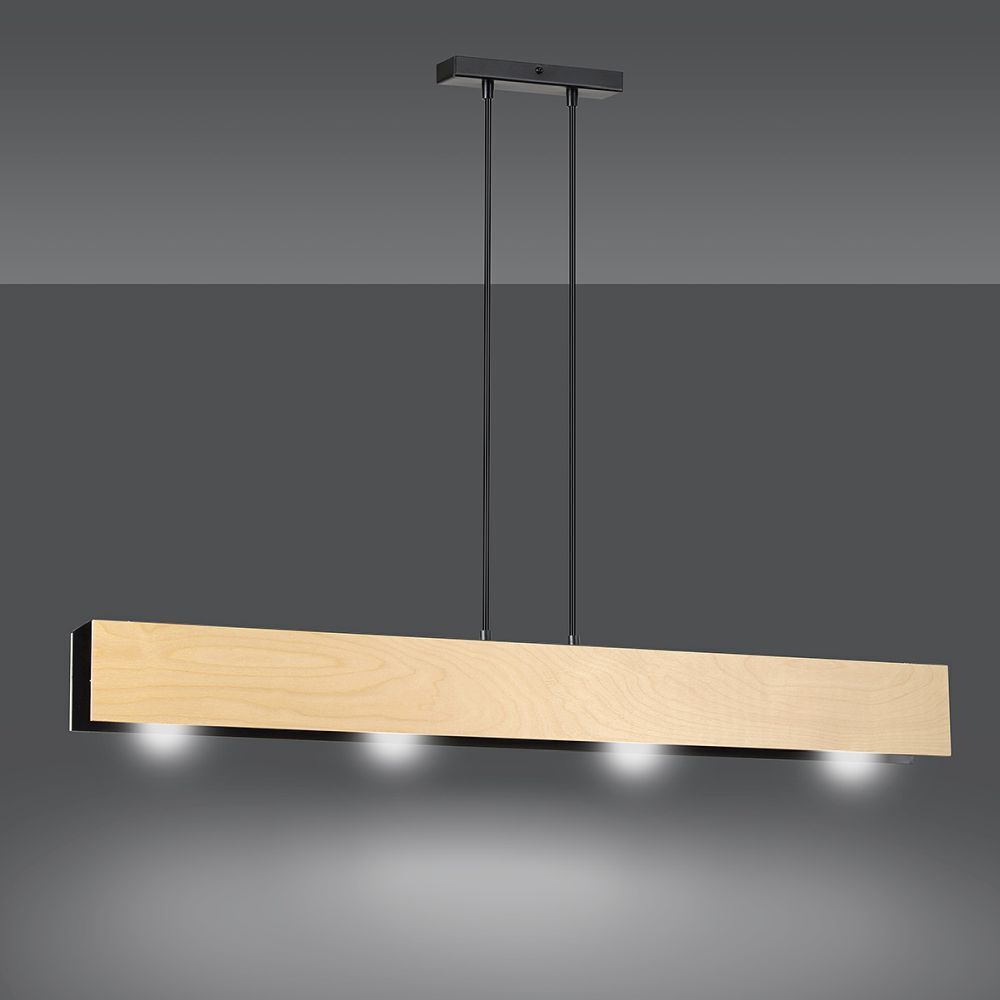 Lampe à suspendre bois métal 4x E27 Scandinave réglable