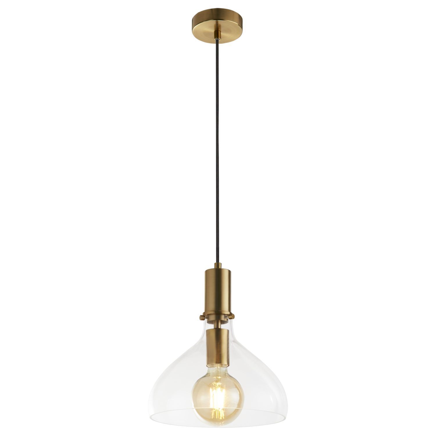 Lampe à suspendre verre métal Ø 25 cm en laiton clair E27 Vintage
