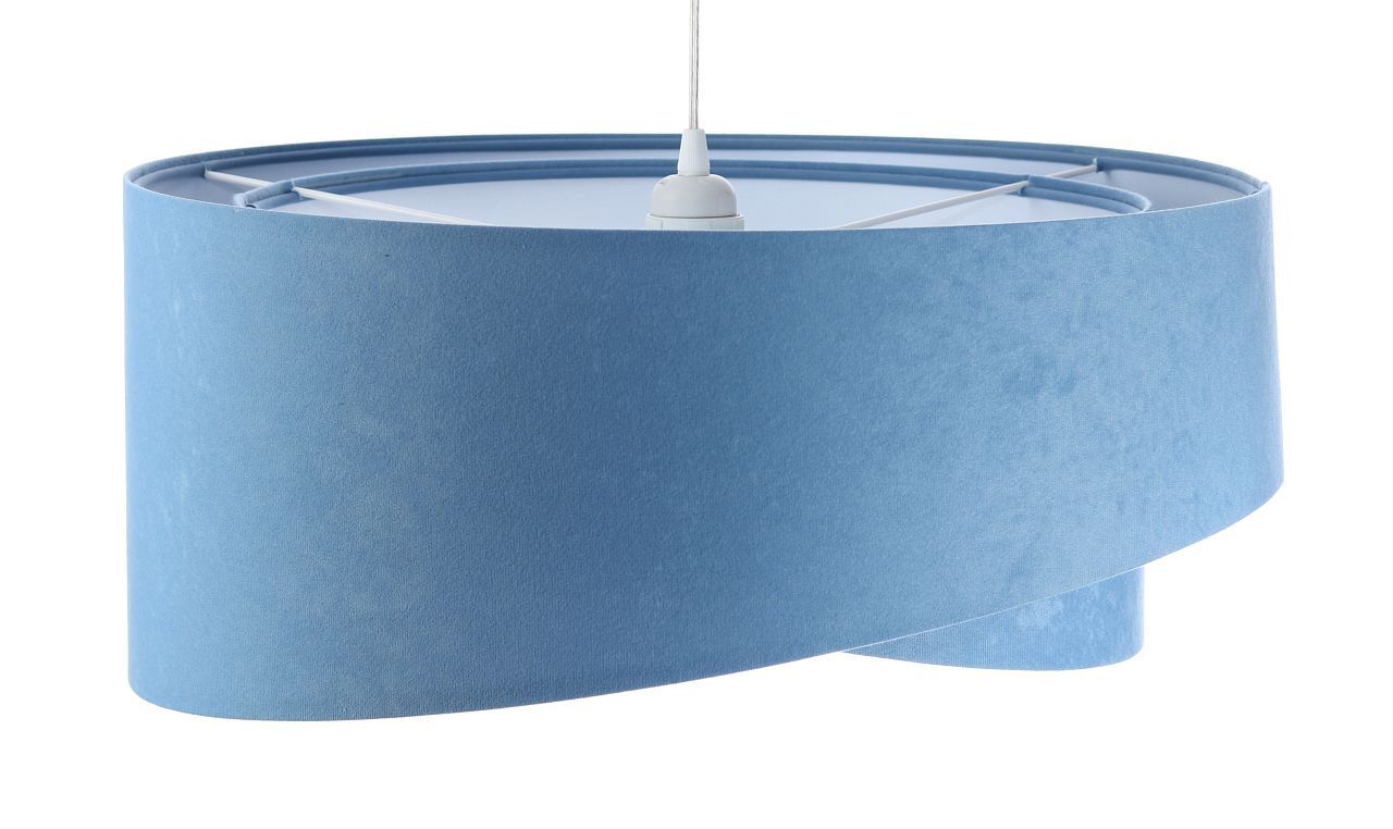 Suspension ronde Ø 50 cm Blanc Bleu Tissu aspect velours E27
