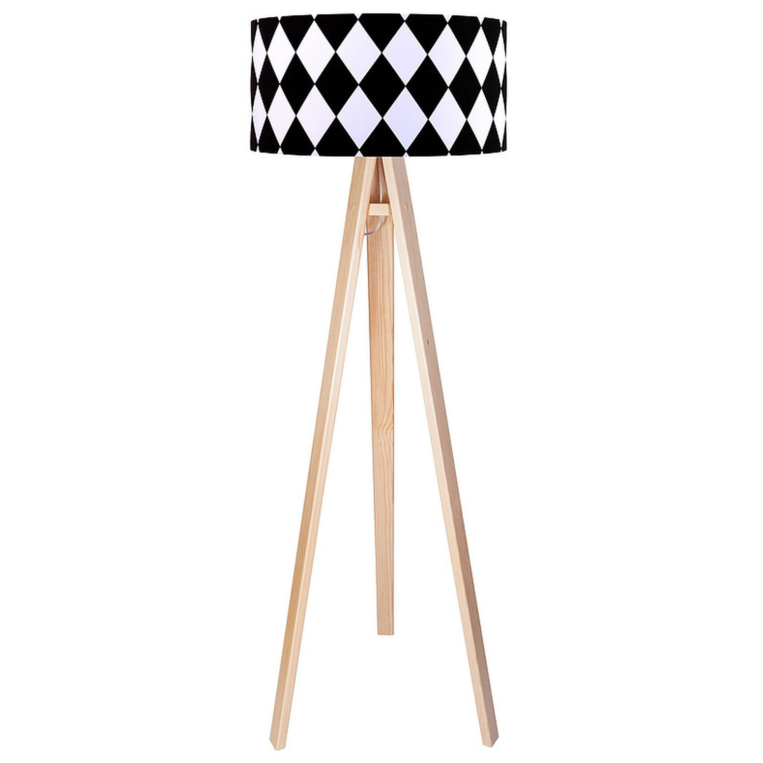 Lampadaire Noir Blanc Structure Bois Trépied 140cm