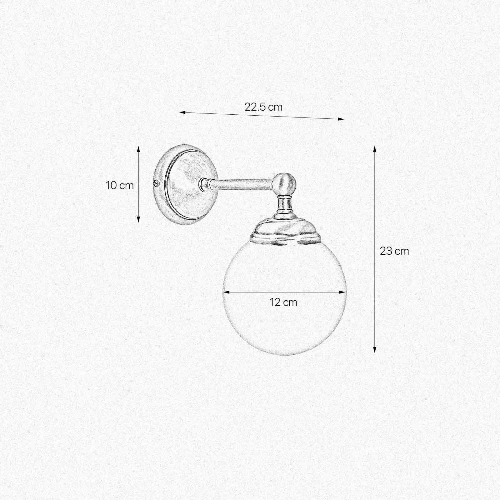 Applique salle de bain L : 12 cm Abat-jour sphérique verre laiton E14