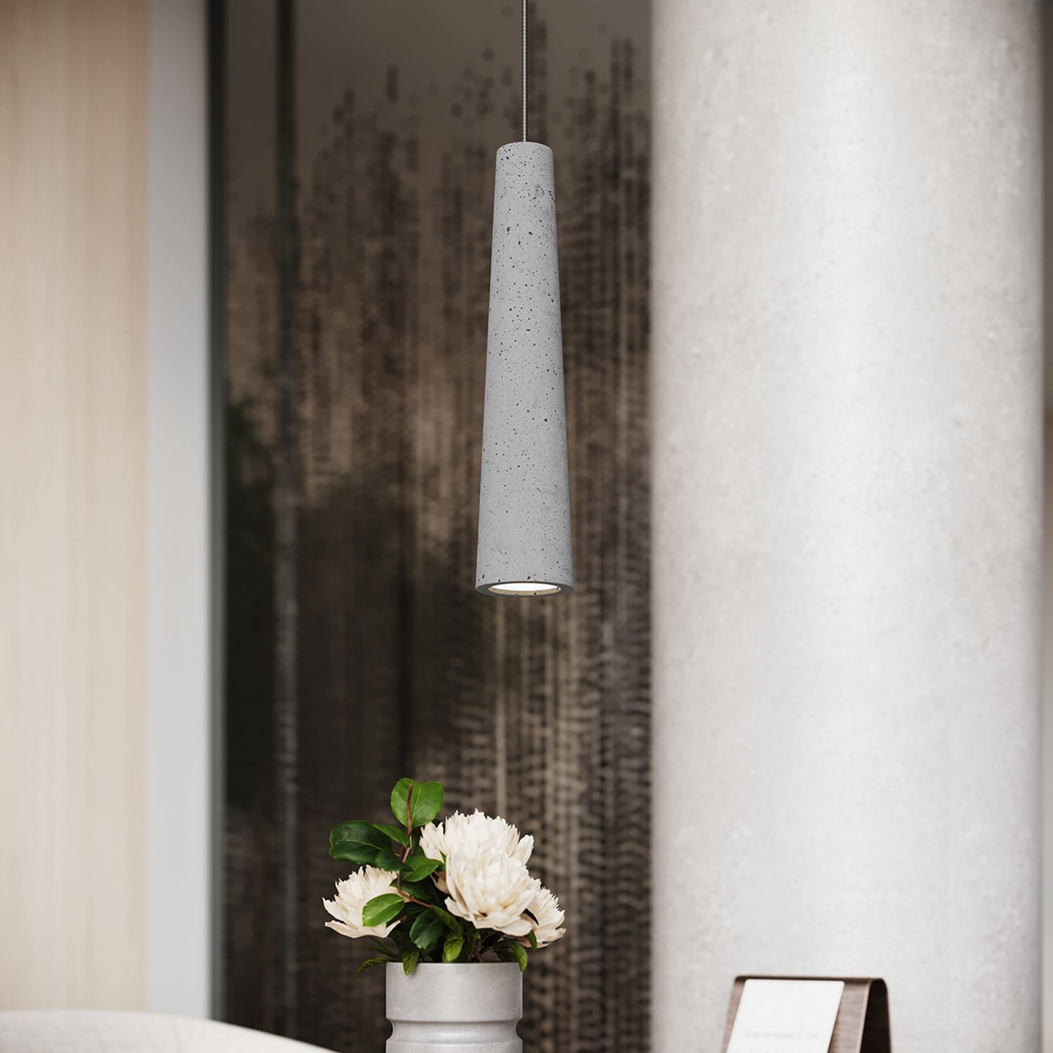 Pendelleuchte, Betonoptik, Kegelschirm, hängende Lampe, Kerzenvase