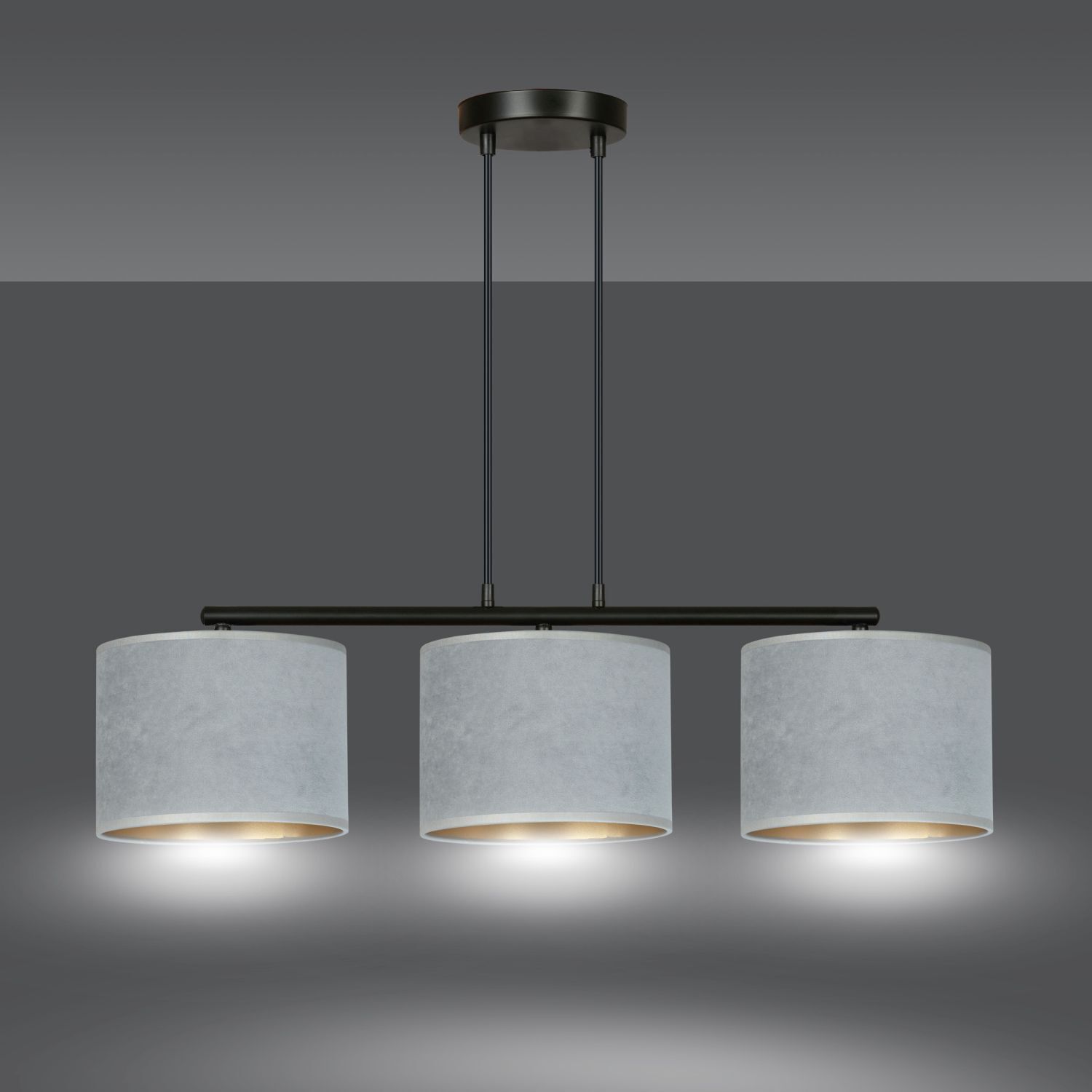 Suspension Métal Tissu L : 72 cm Noir Gris Or E27 Leuchte, Lampe, Deckenleuchte, Kronleuchter