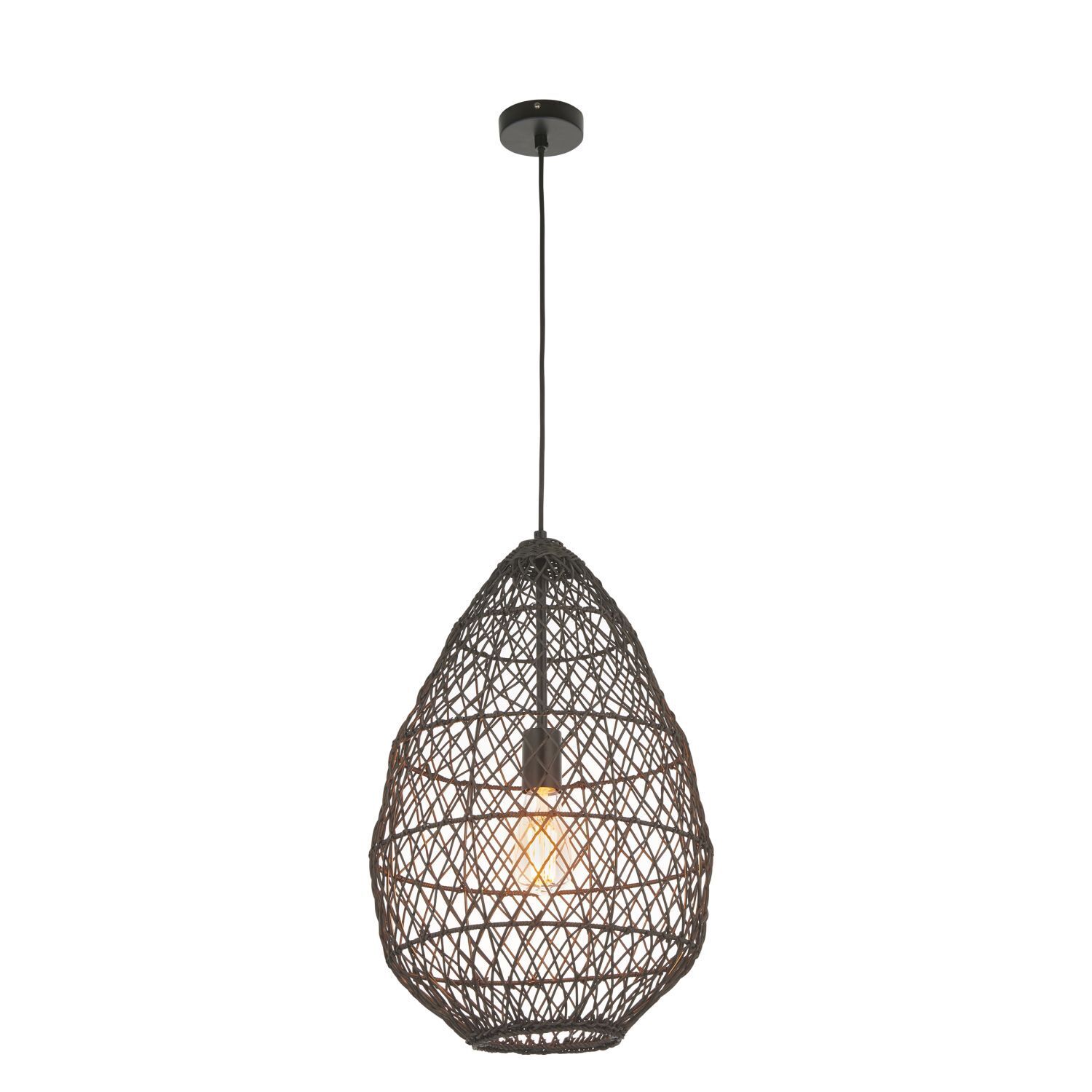 Lampe à suspendre noire en rotin métal Ø 35 cm artisanale Boho