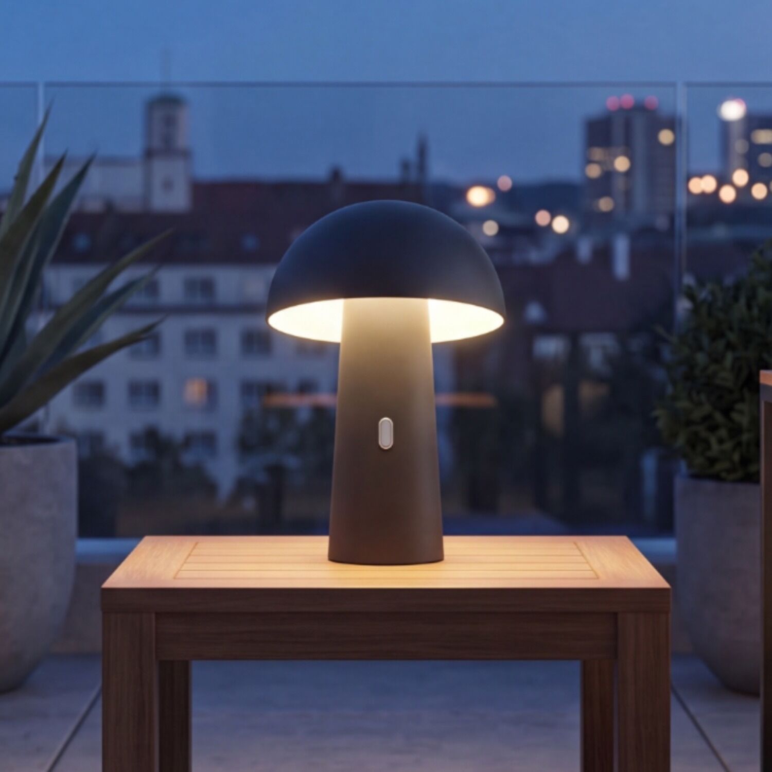 schwarz-anthrazit-aussenbeleuchtung-led-modern-elsten-1x-led-mit-8w-schwarz-mit-schalter-kunststoff-abs-dimmbar-modern-le110943-01 Tischlampe, LED-Lampe, Tischleuchte, Pilzform, dunkle Farbe