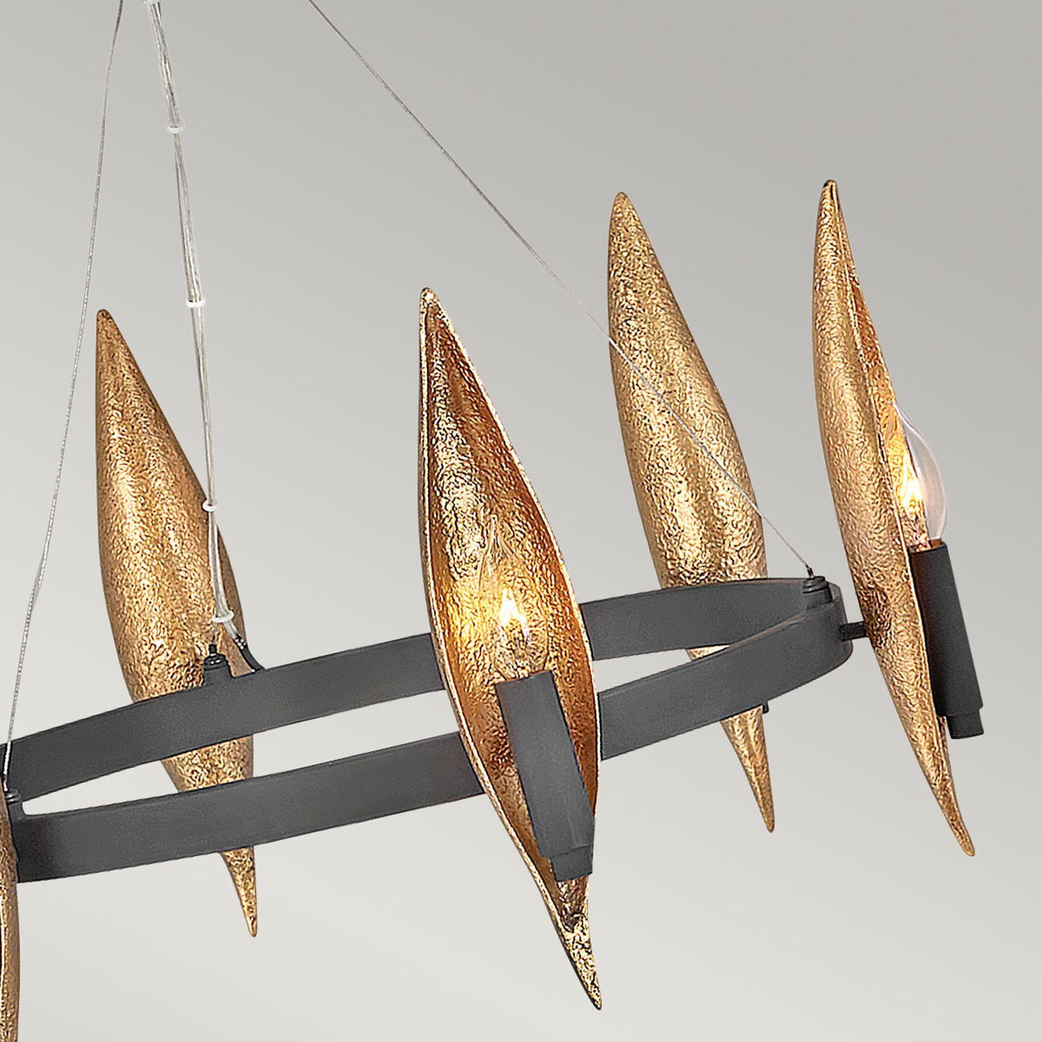 Lustre métal Ø 61 cm Anneau H : max. 316,9 cm Noir Or