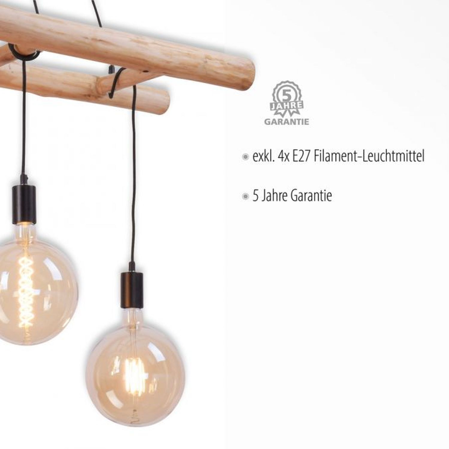 Hängelampe Skandinavisch Holz 110 cm lang E27 natürlich Licht