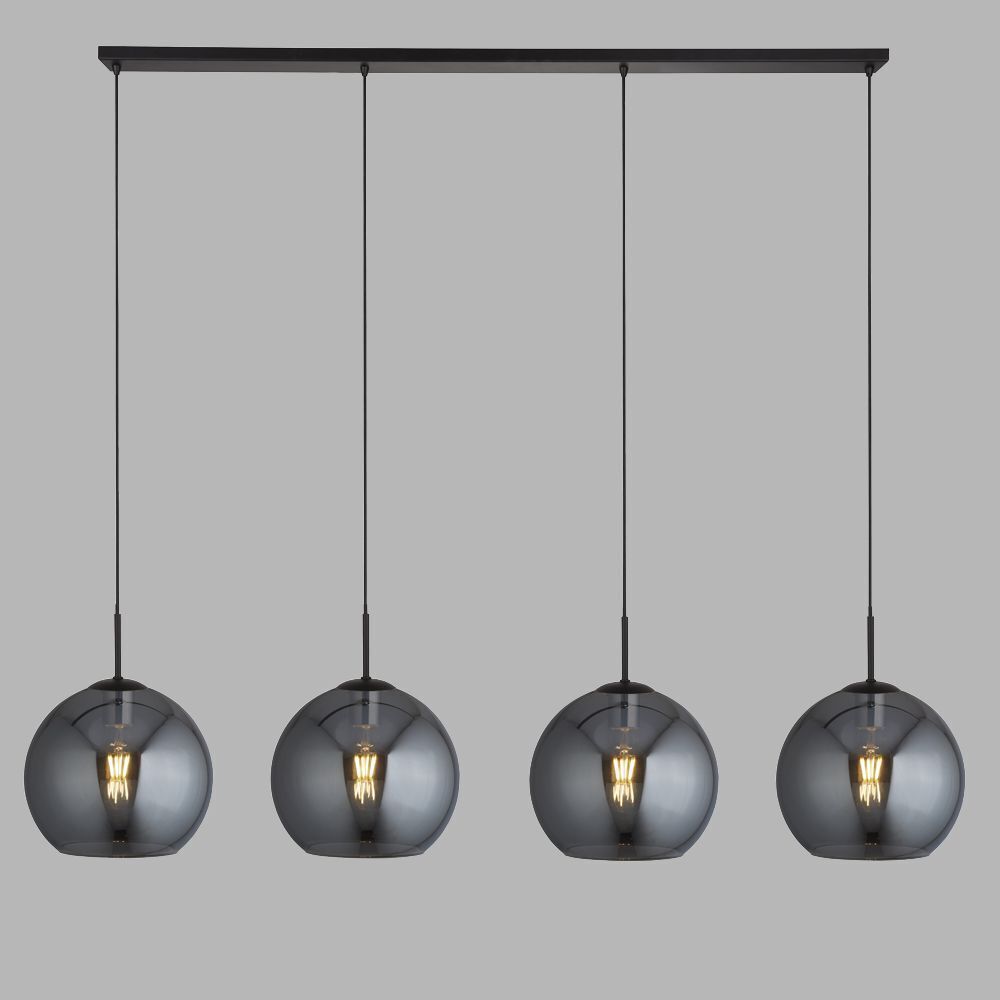 Lampe à suspendre 4 flammes noir gris fumé E27 verre rétro