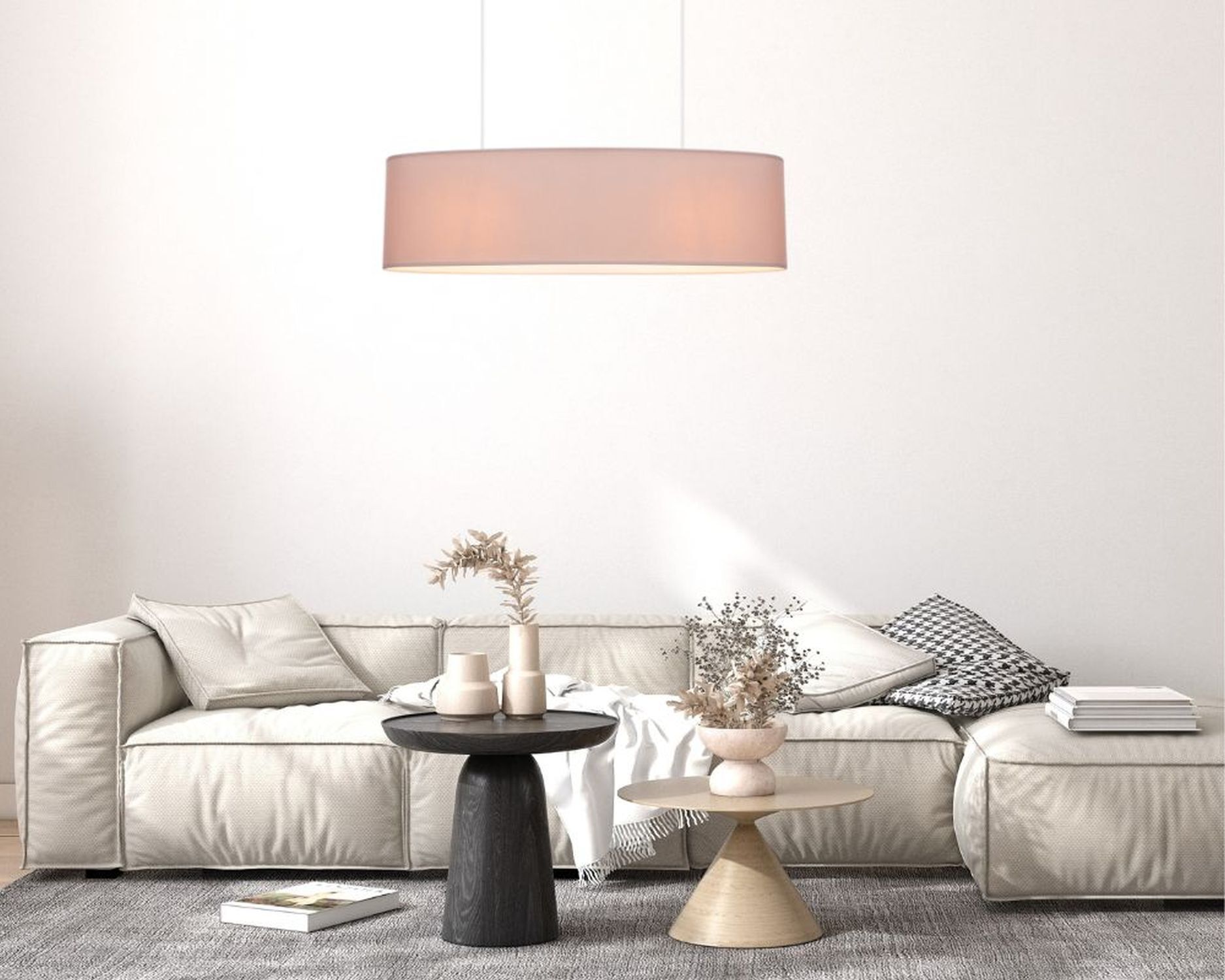 Suspension cosy tissu brun 2 flammes E27 70 cm Lampe, Buch, Dekoration für Zuhause, Couch, Mobiliar