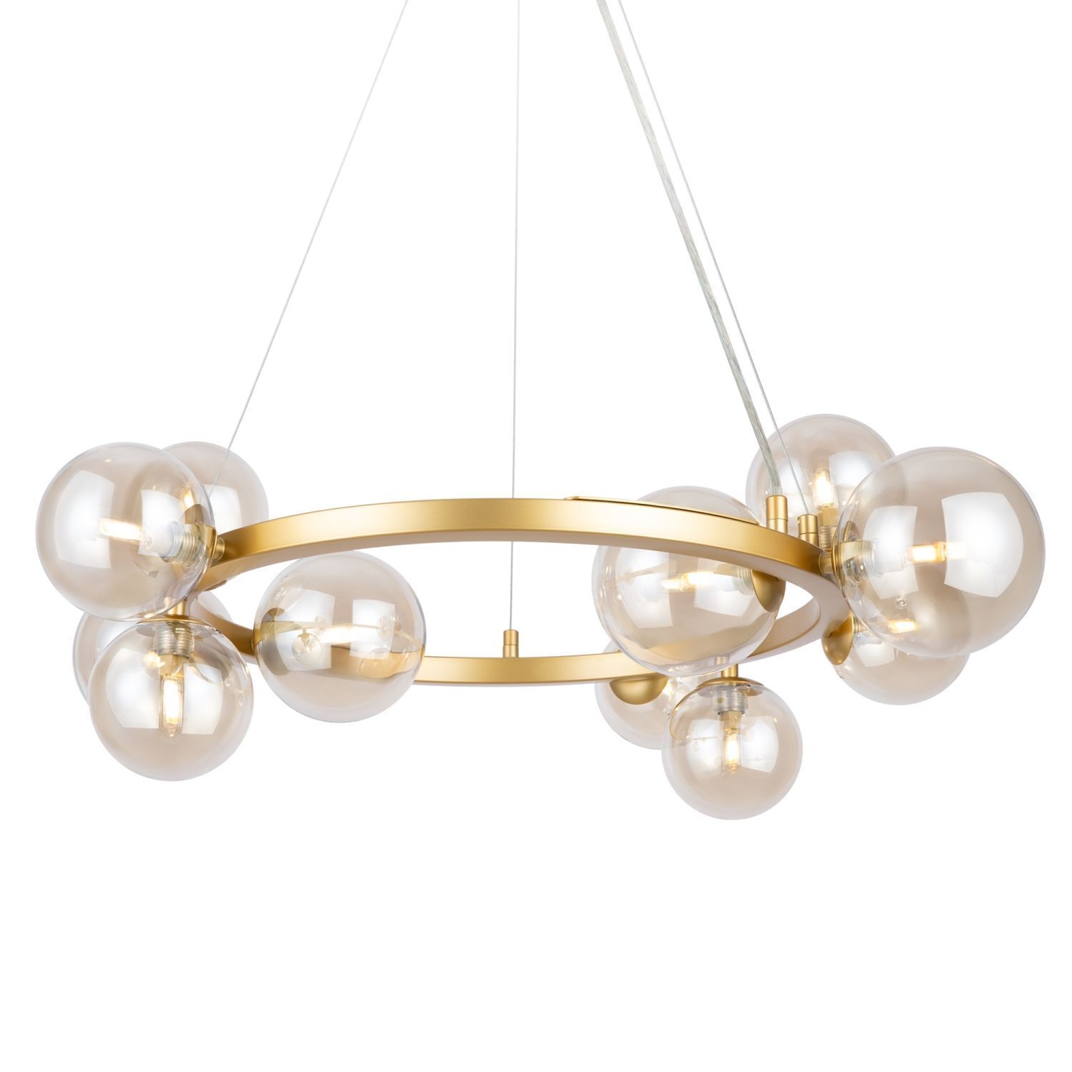 Lampe à suspendre verre fumé métal G9 67 cm large abat-jour sphérique