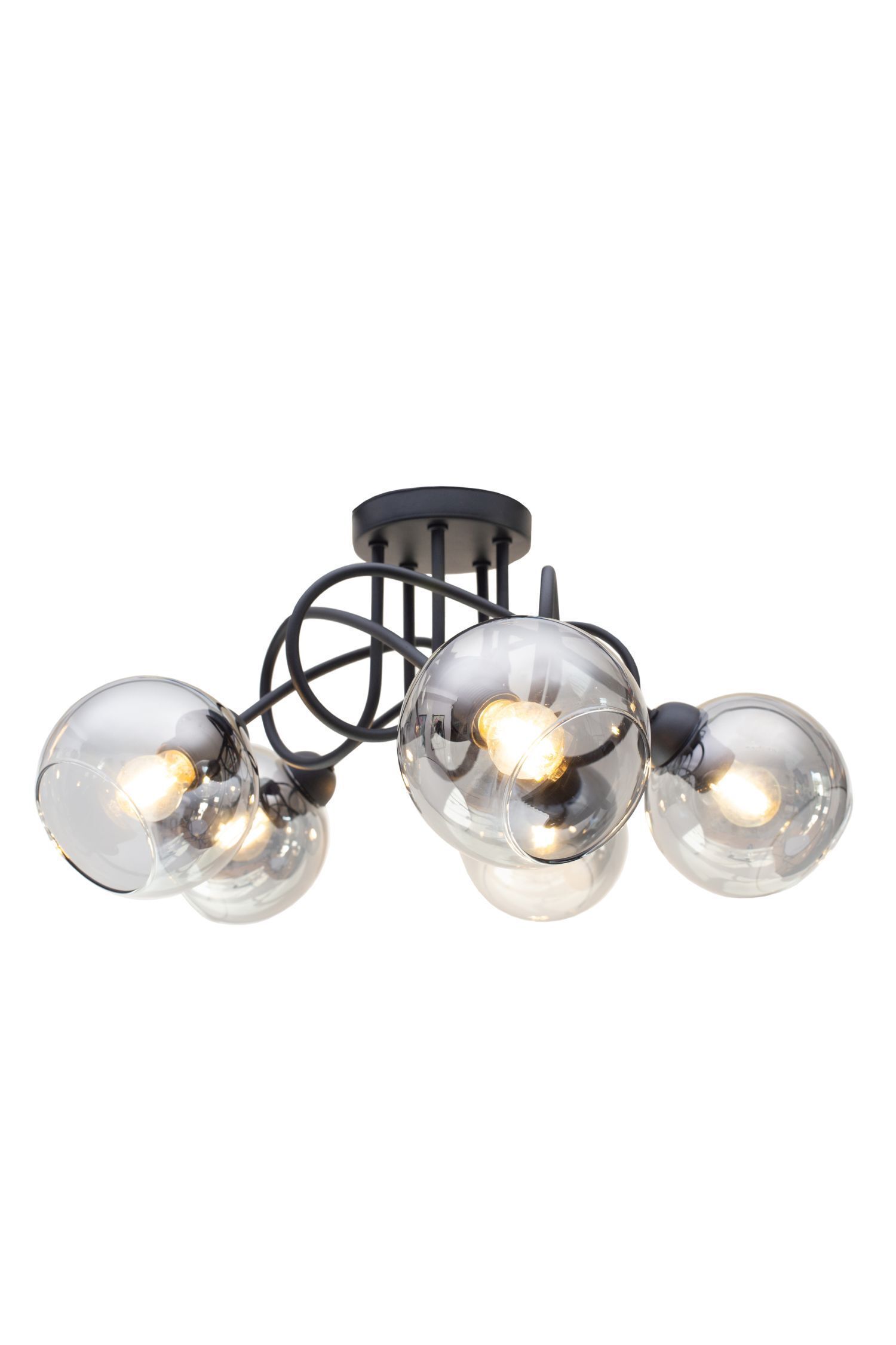 Lampe de plafonnier noire verre fumé métal L:55 cm 5 flammes