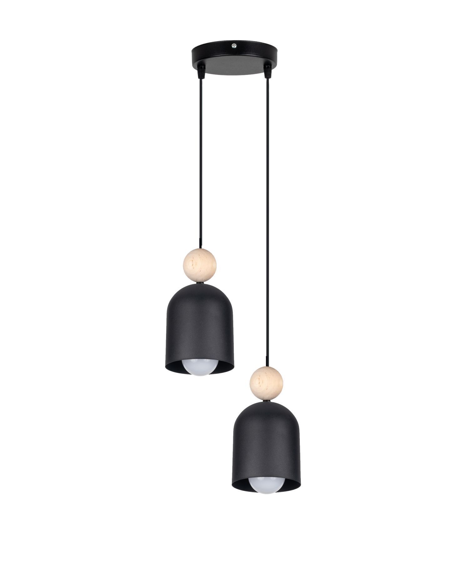 Lampe à suspendre ronde Noir Métal Bois 2flmg E27 Ø21 cm