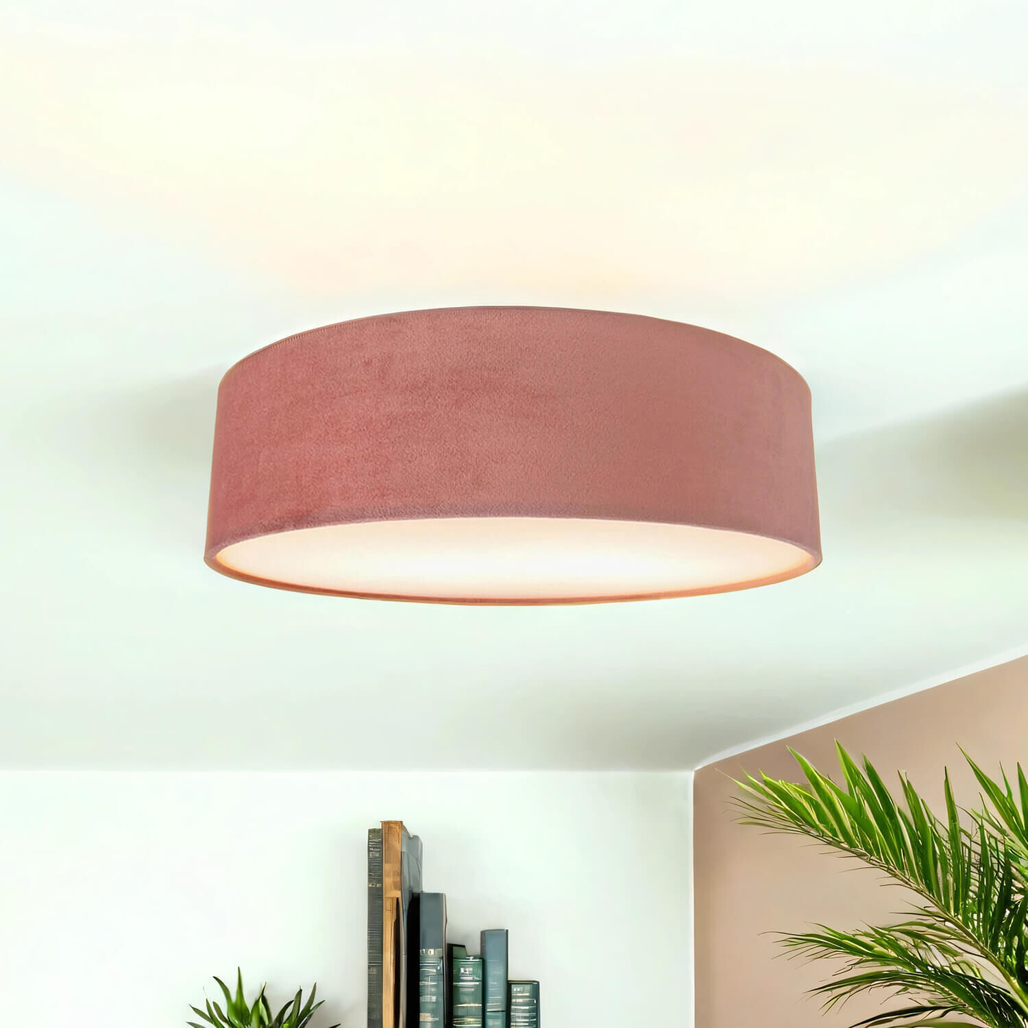 Plafonnier Tissu Velours rond Ø 38 cm H : 10 cm Rose 2x E27 Deckenleuchte, Lampe