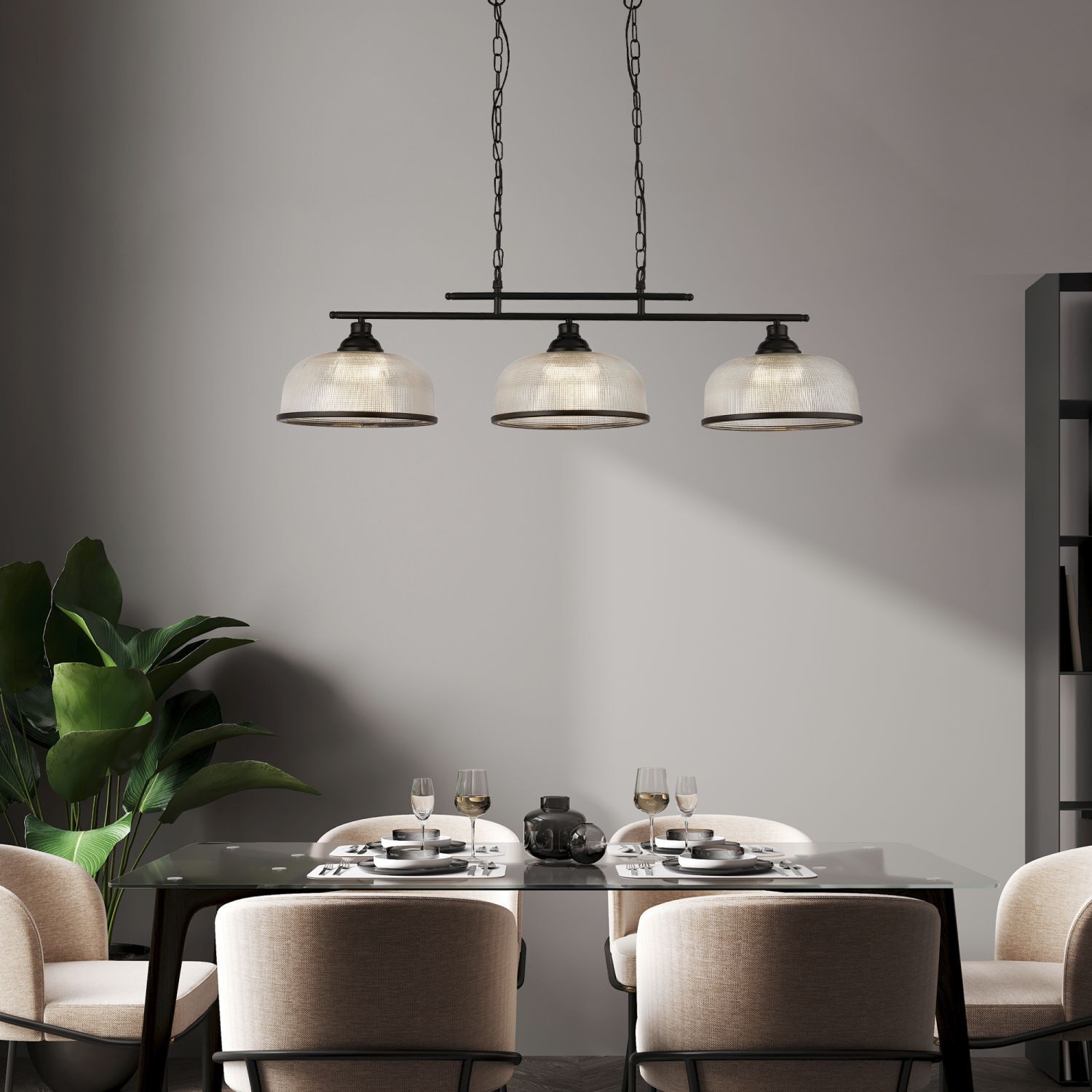 Lampe à suspendre noire claire L : 99 cm 3-flammes E27 verre métal