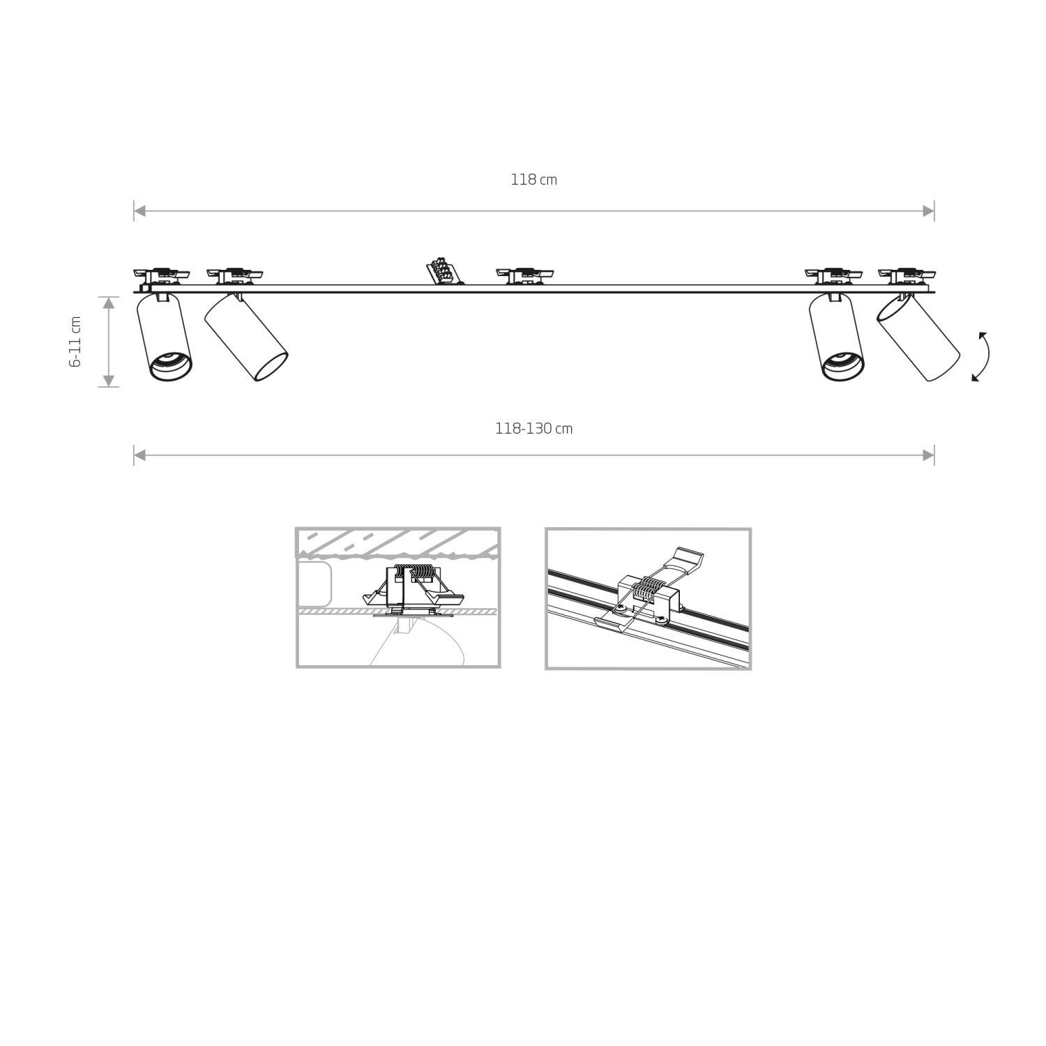 Spot de plafond blanc encastré 118 cm de long 4-flamme blanc GU10