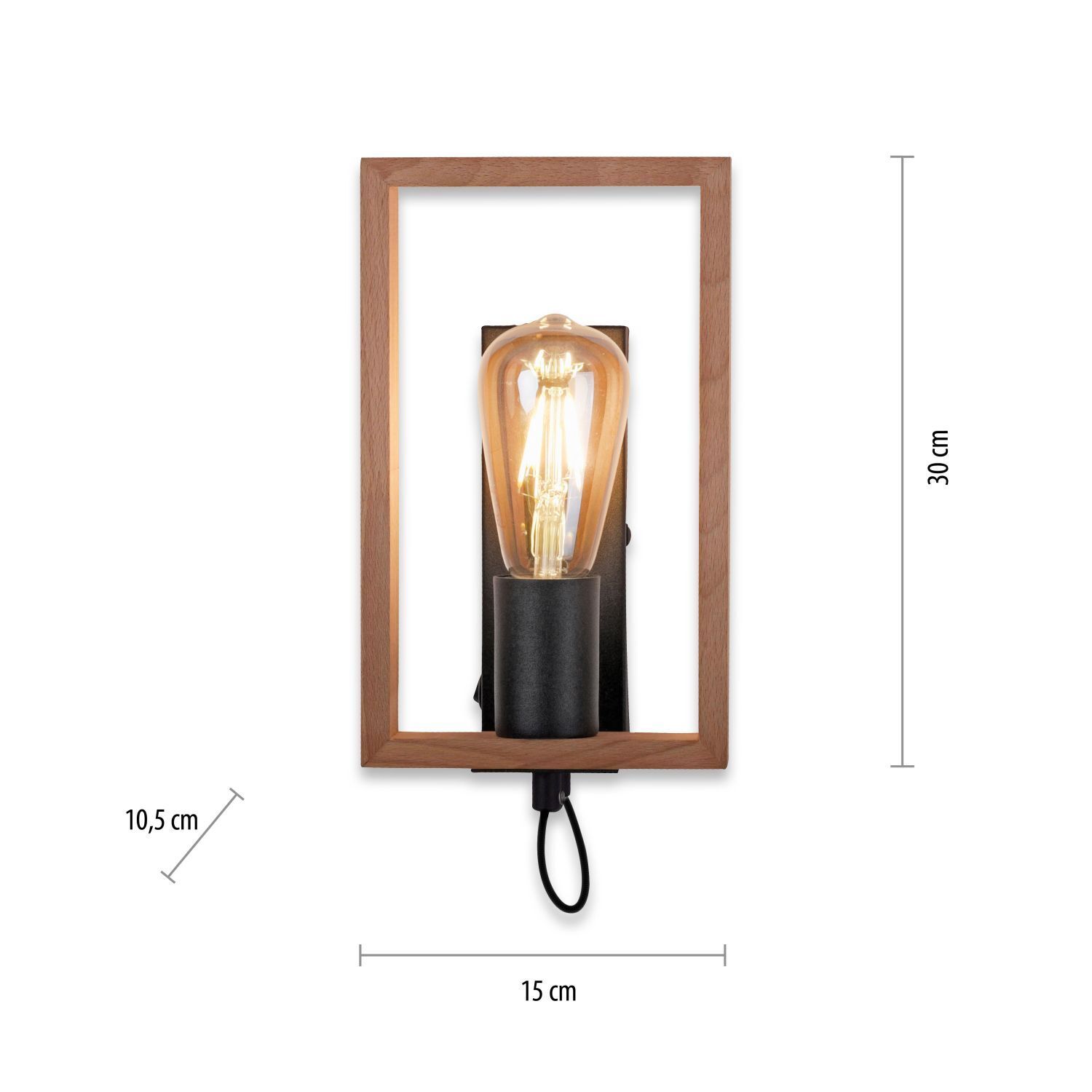 Applique avec interrupteur Bois Métal H:25 cm E27 Rétro Licht, Lampe, Leuchte