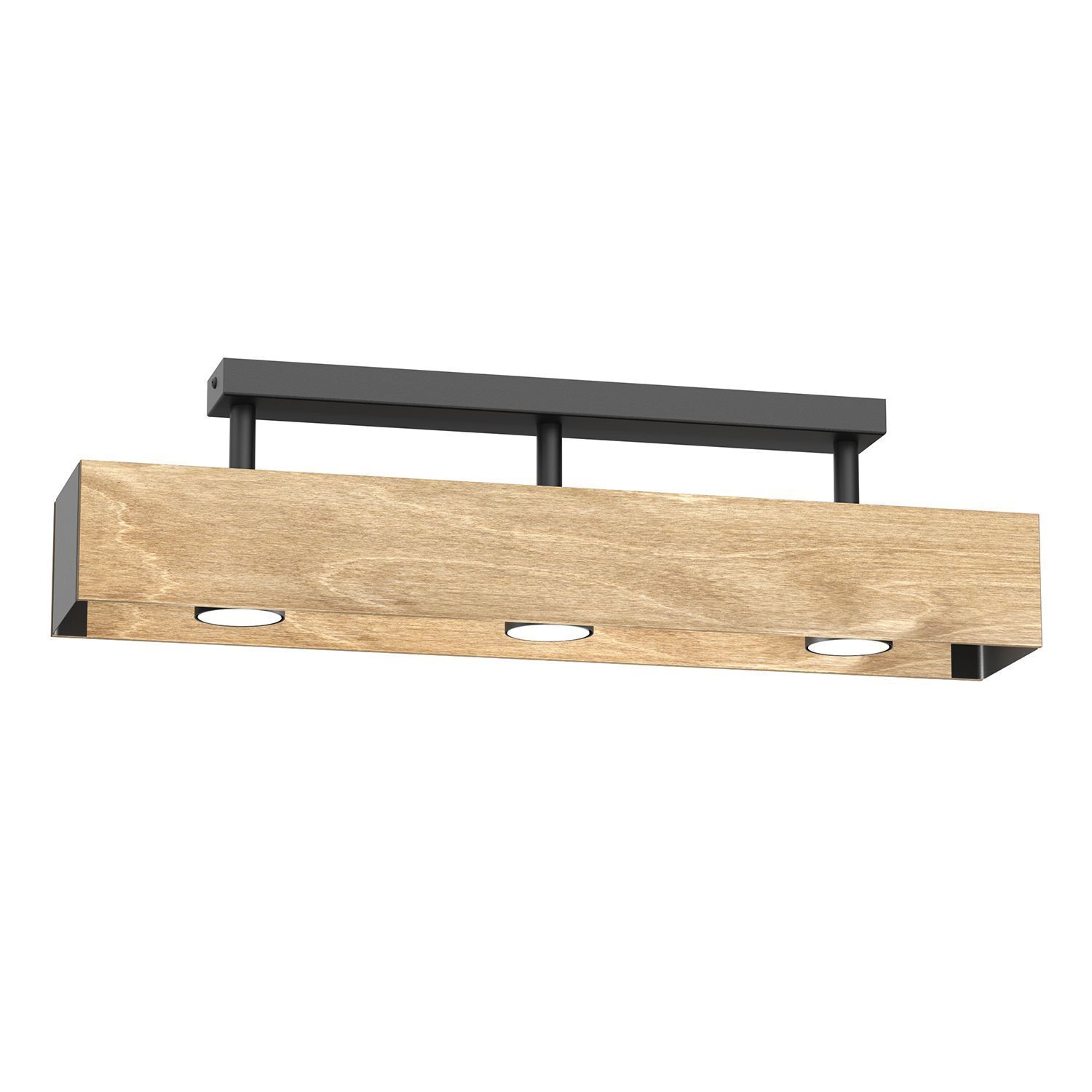 Plafonnier bois métal noir L:57 cm GU10 confortable