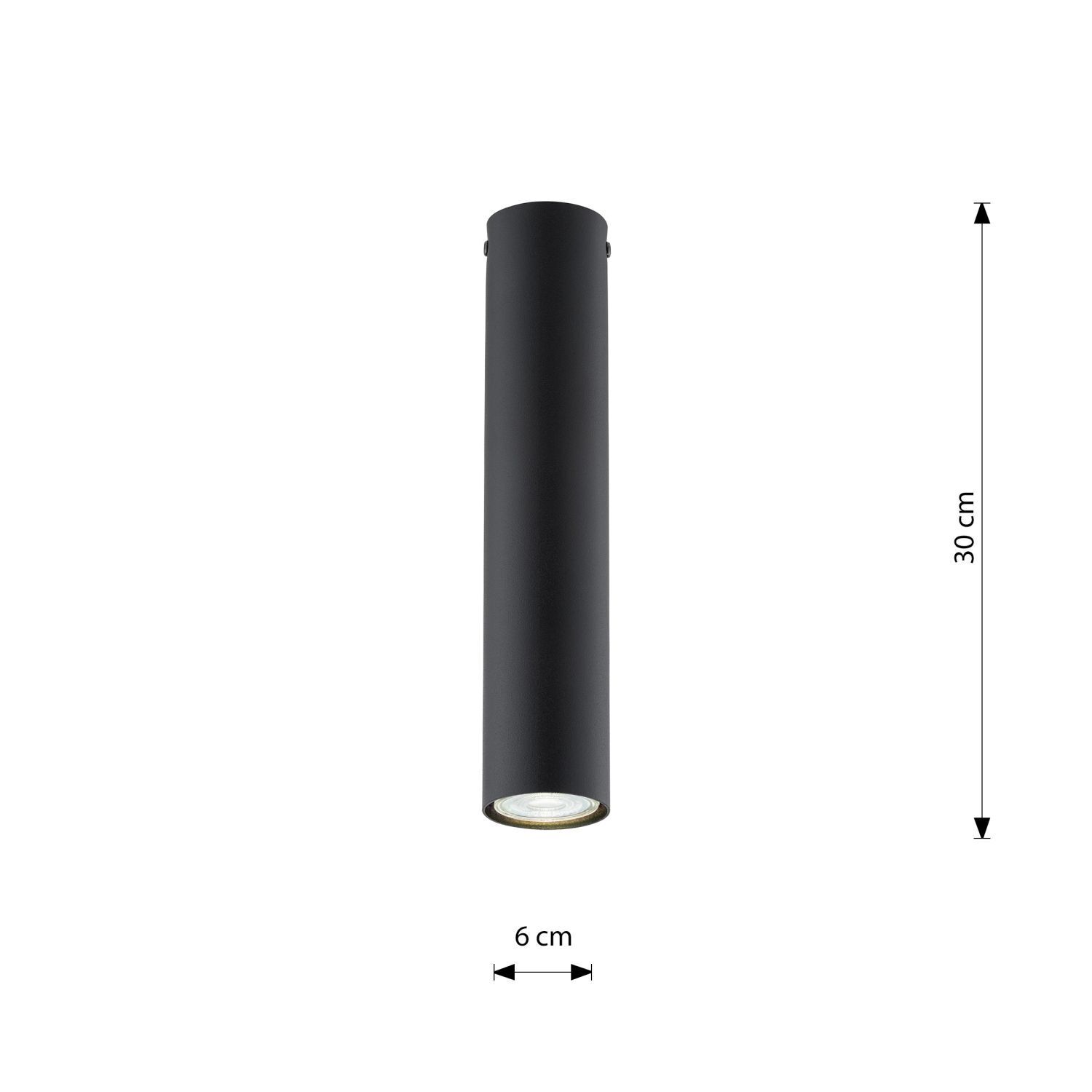 Plafonnier Noir Ø 6 cm H : 30 cm Métal GU10 Apparent