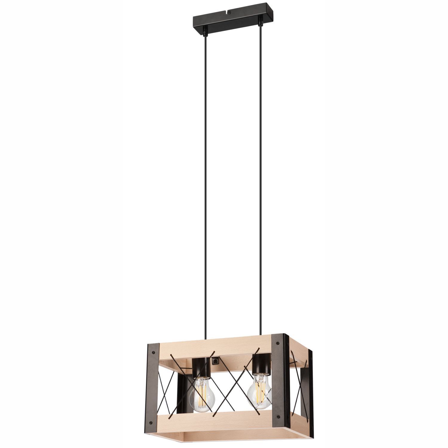 Suspension bois métal ajustable 2 flammes E27 Rustique