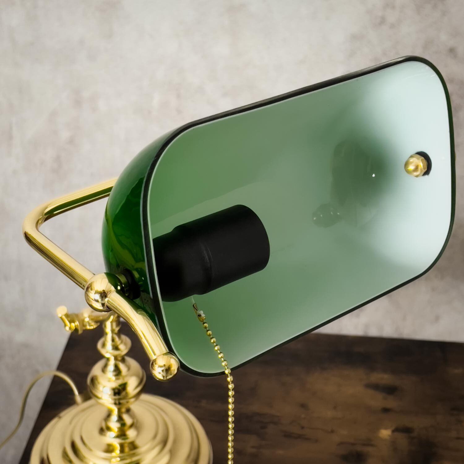tischlampe-schreibtischleuchte-messinglampe-jugendstil-lampade-ministero-1x-e27-bis-8w-messing-poliert-gruen-jugendstil-le108876-04 Tischlampe, Grün, Messing, Glaskopf, Schirm