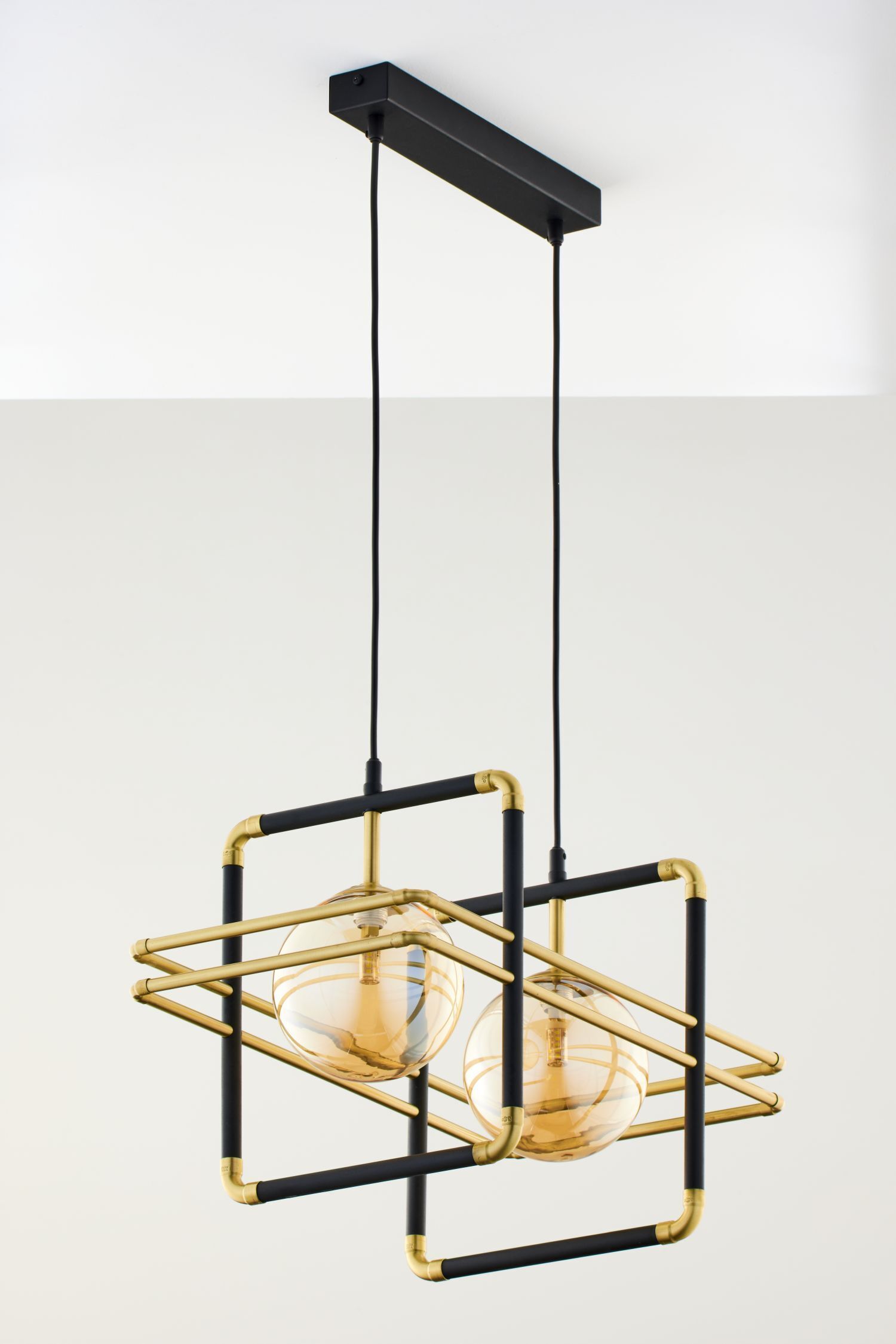 Hängelampe in Schwarz Bernstein Gold G9 2-flmg L:51 cm Leuchter, Lampe, Leuchte