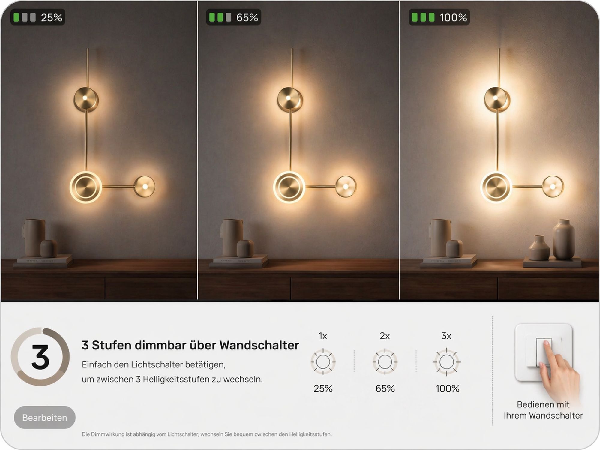 96f0bbbfbf4f423086548036192215d3 Wandleuchte, Wandlampe, LED, Gold, Rundlich
